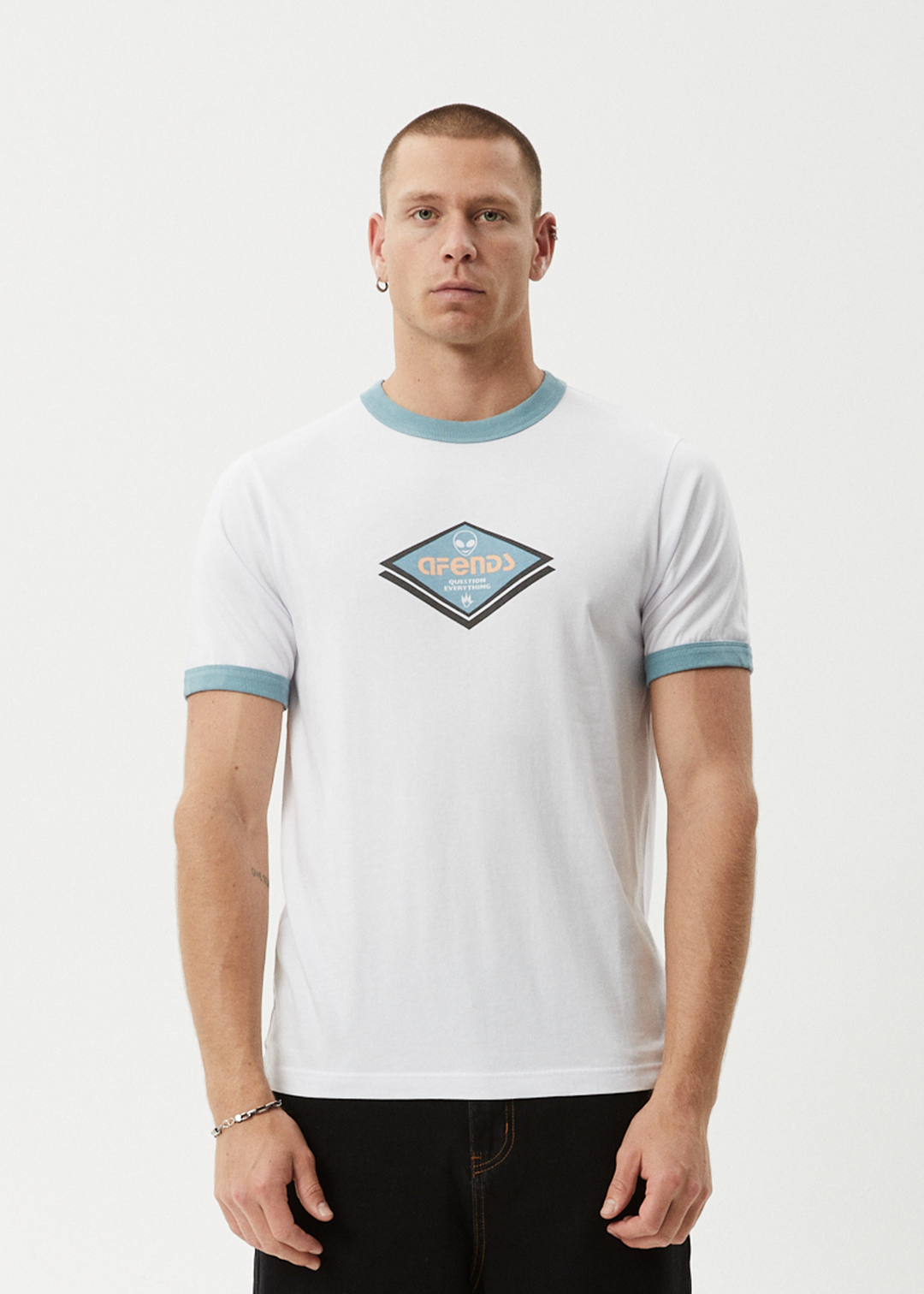 AFENDS Mens Tractorbeam - Ringer Tee - White 