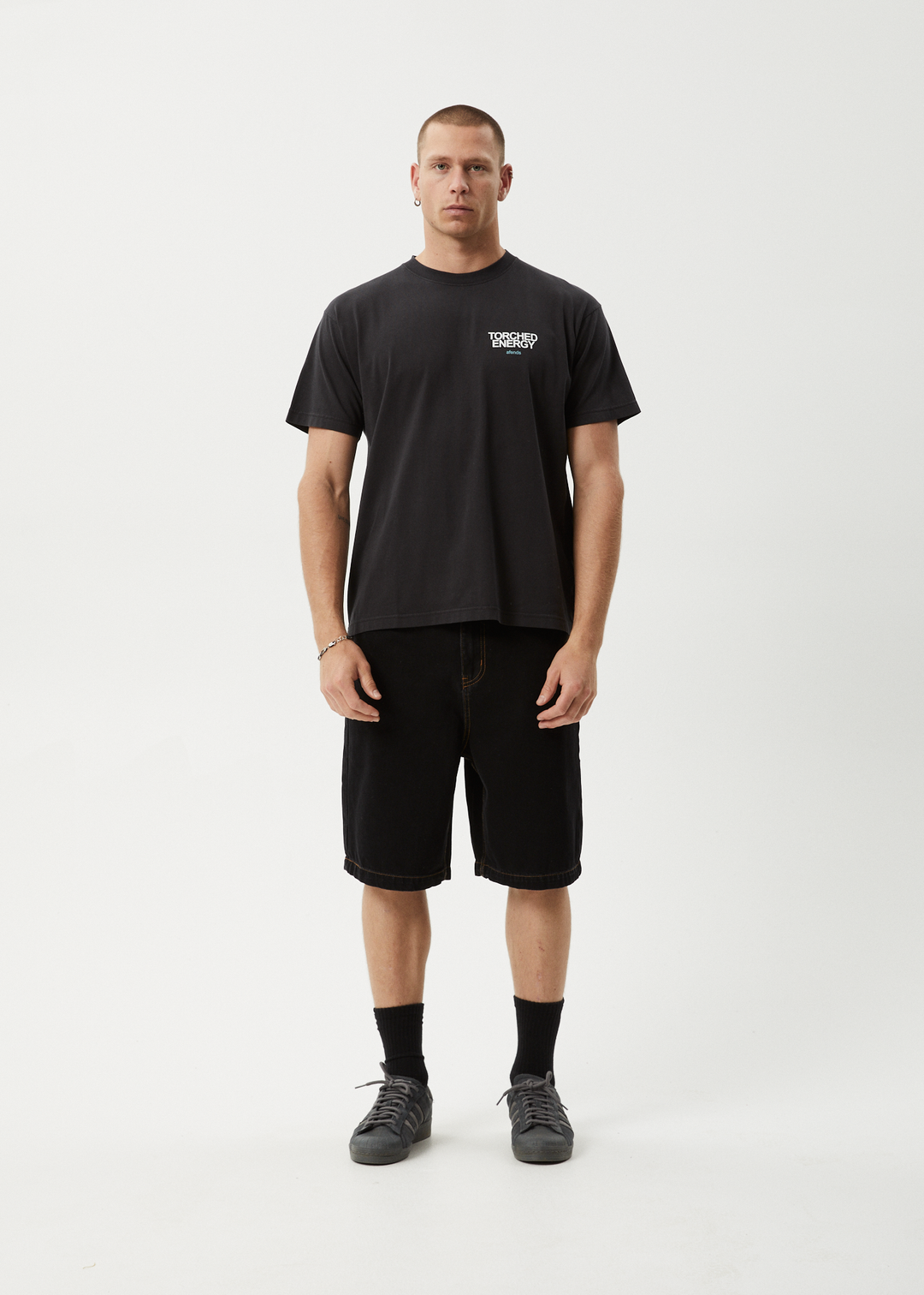 AFENDS Mens Torched Energy - Boxy Fit Tee - Stone Black 