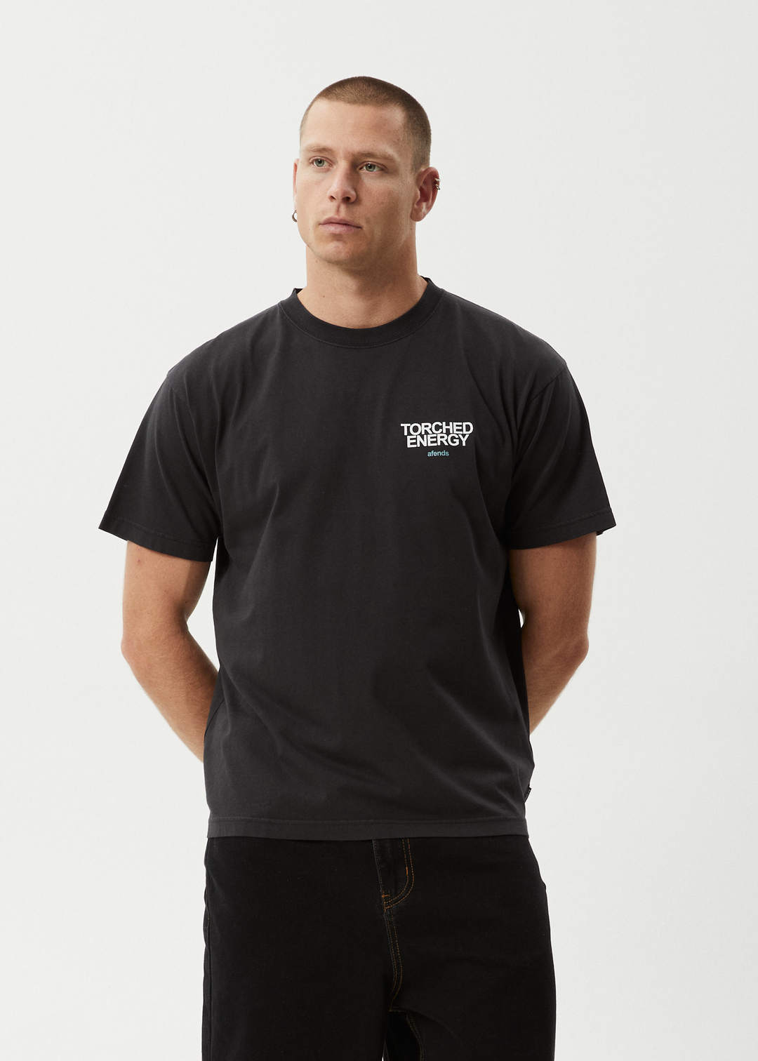 AFENDS Mens Torched Energy - Boxy Fit Tee - Stone Black 