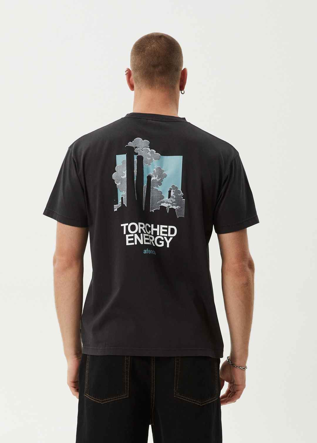 AFENDS Mens Torched Energy - Boxy Fit Tee - Stone Black 