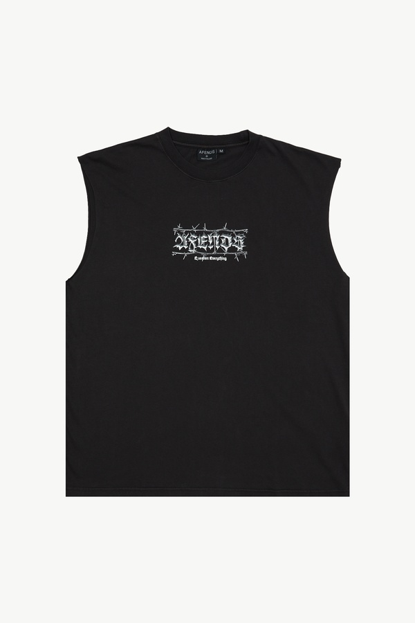 AFENDS Mens Thorny - Sleeveless Tee - Stone Black