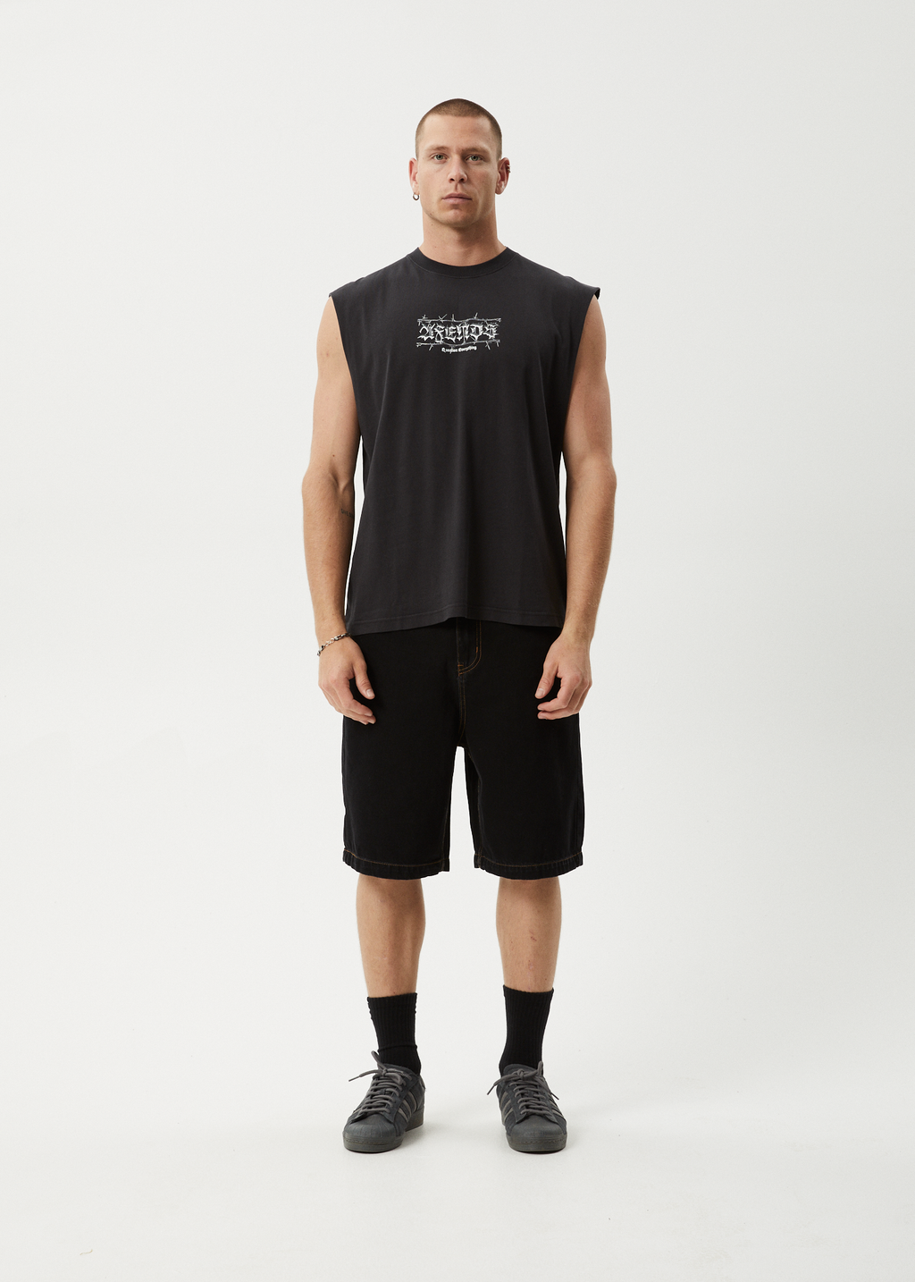 AFENDS Mens Thorny - Sleeveless Tee - Stone Black
