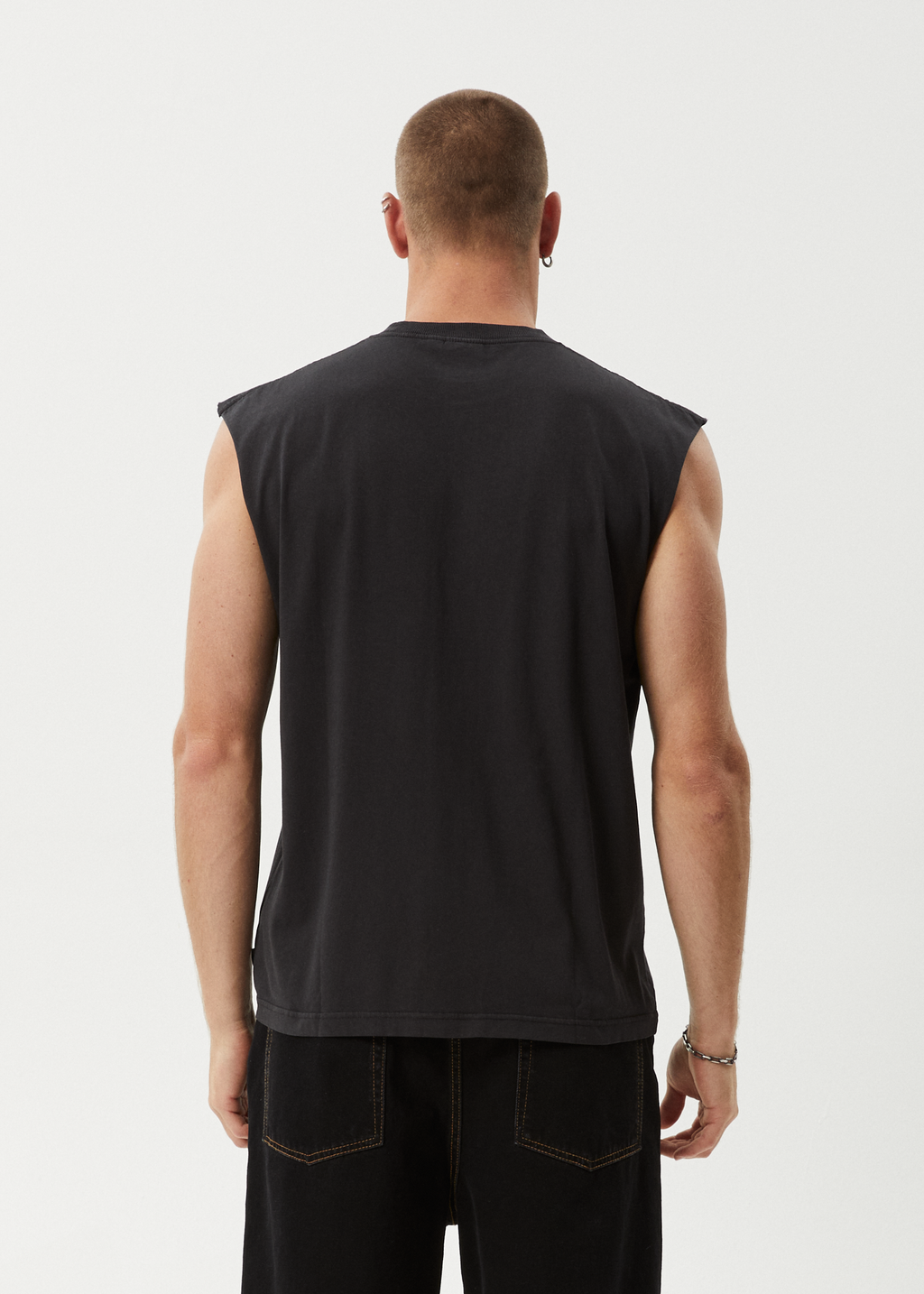 AFENDS Mens Thorny - Sleeveless Tee - Stone Black