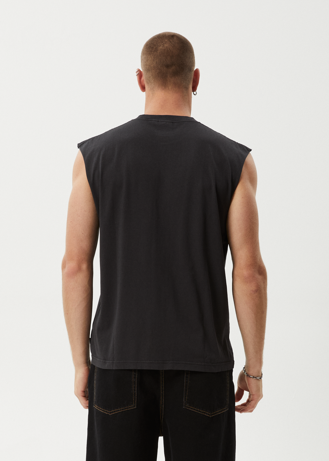 AFENDS Mens Thorny - Sleeveless Tee - Stone Black 