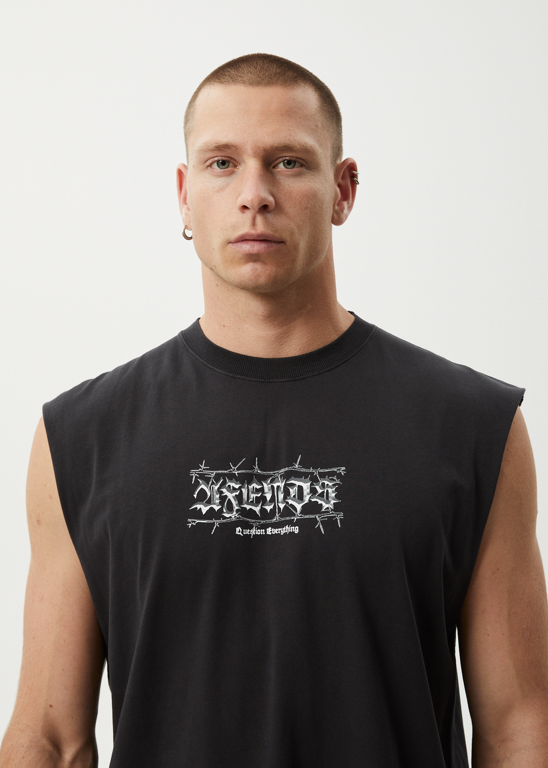 AFENDS Mens Thorny - Sleeveless Tee - Stone Black 