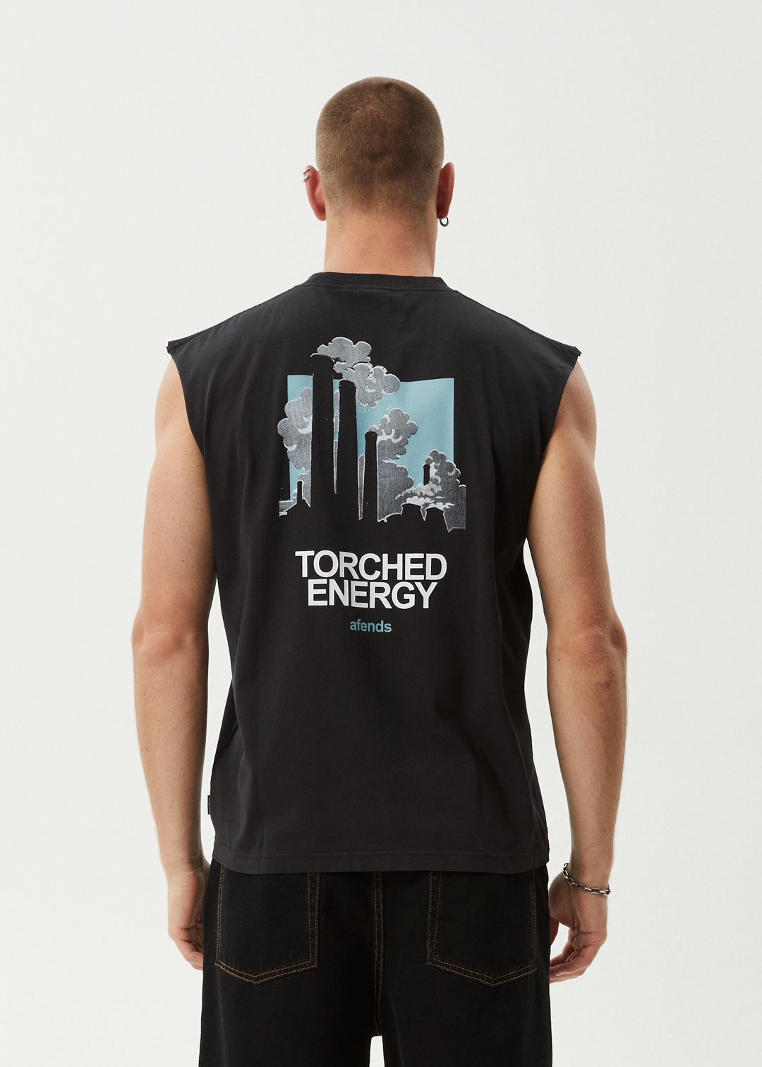 AFENDS Mens Torched Energy - Sleeveless Tee - Stone Black 