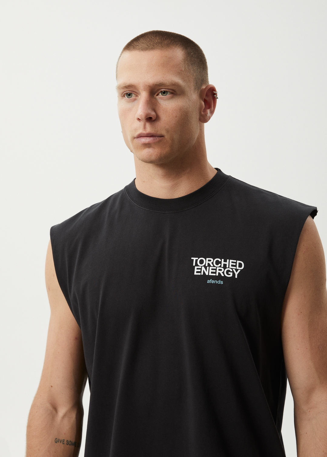 AFENDS Mens Torched Energy - Sleeveless Tee - Stone Black 