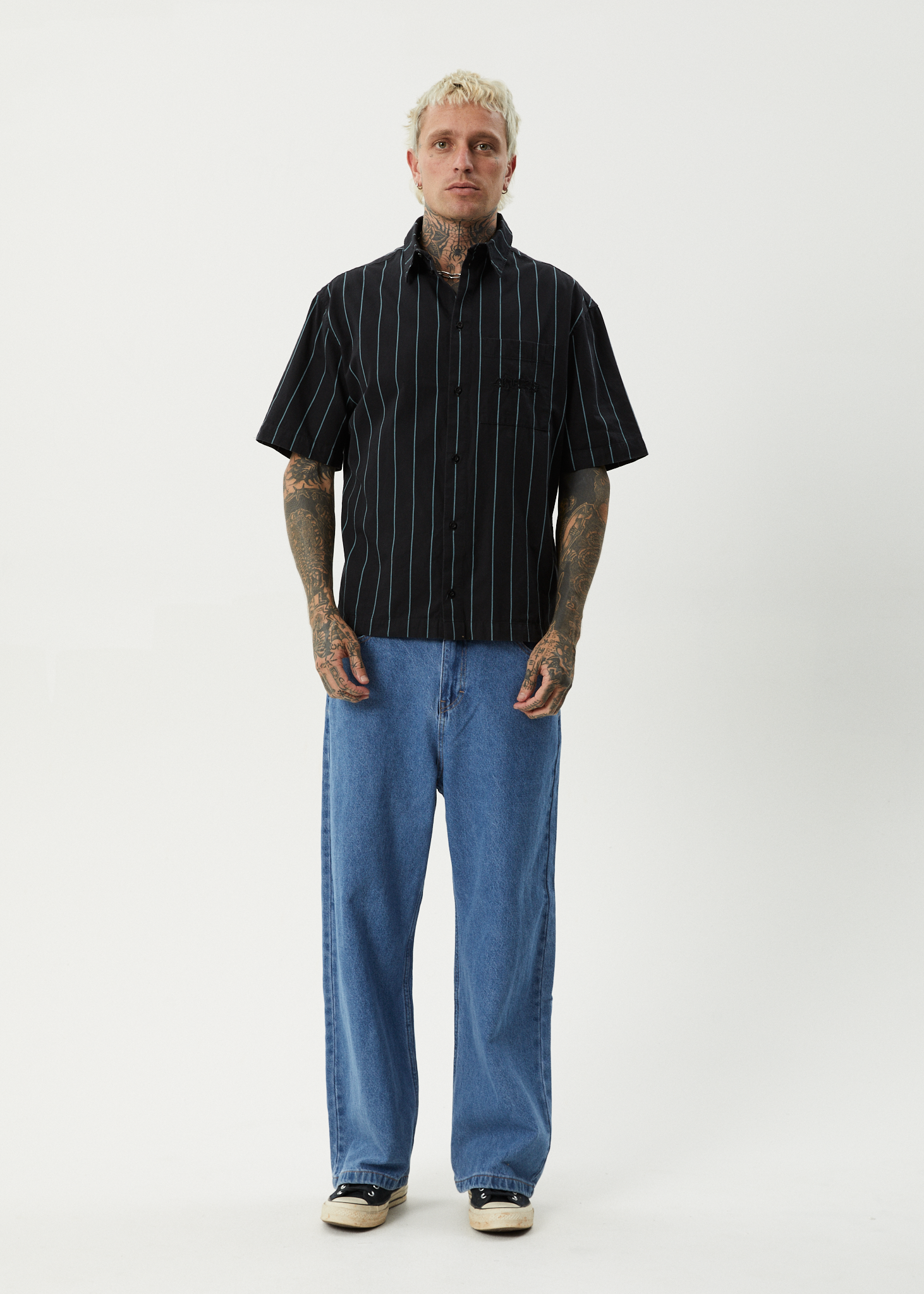 AFENDS Mens Pin Head - Short Sleeve Shirt - Black