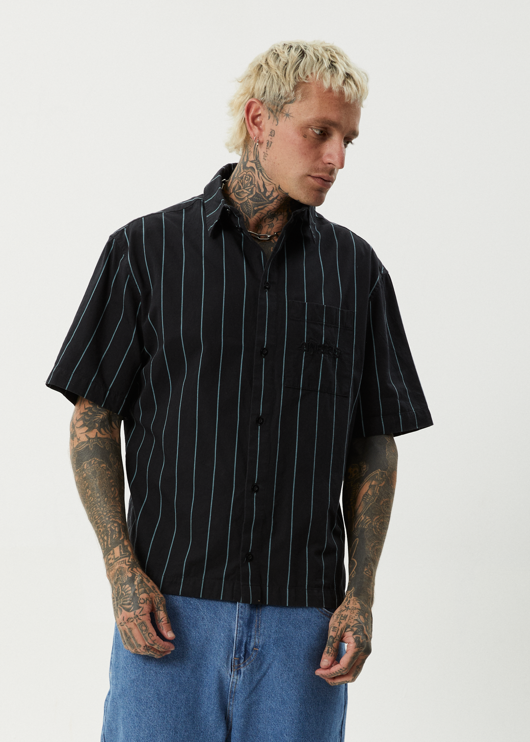 AFENDS Mens Pin Head - Short Sleeve Shirt - Black