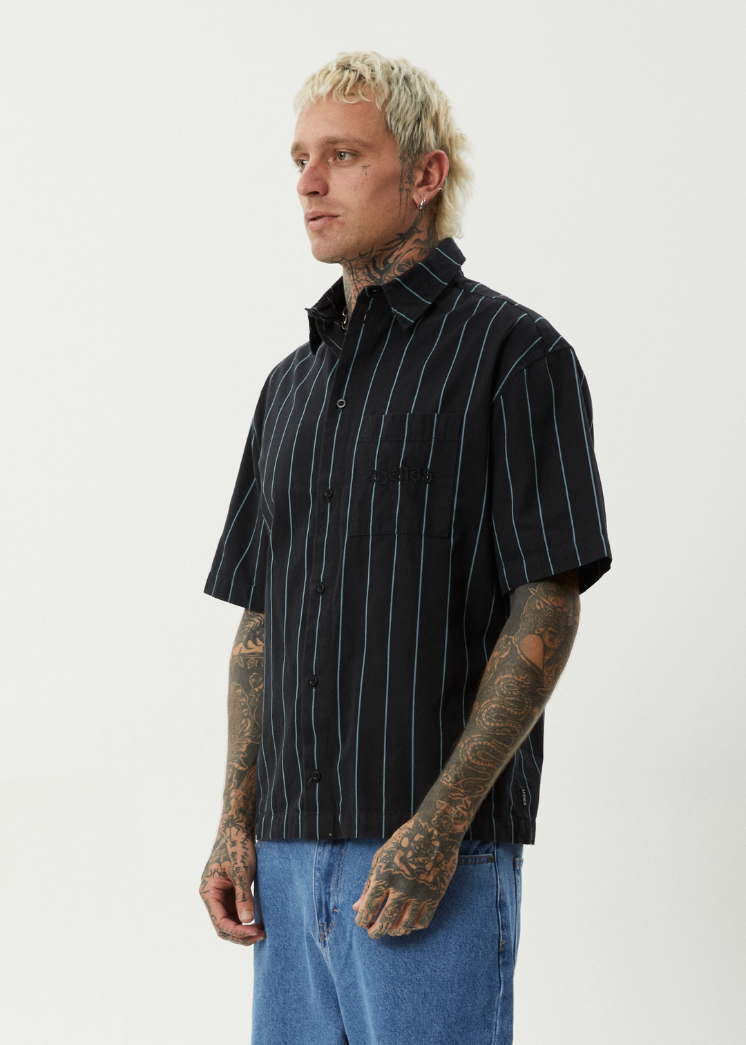 AFENDS Mens Pin Head - Short Sleeve Shirt - Black