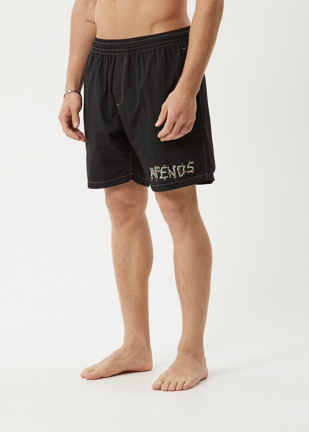 AFENDS Mens Daisy Chain - Baywatch Swim Short 18" - Black 