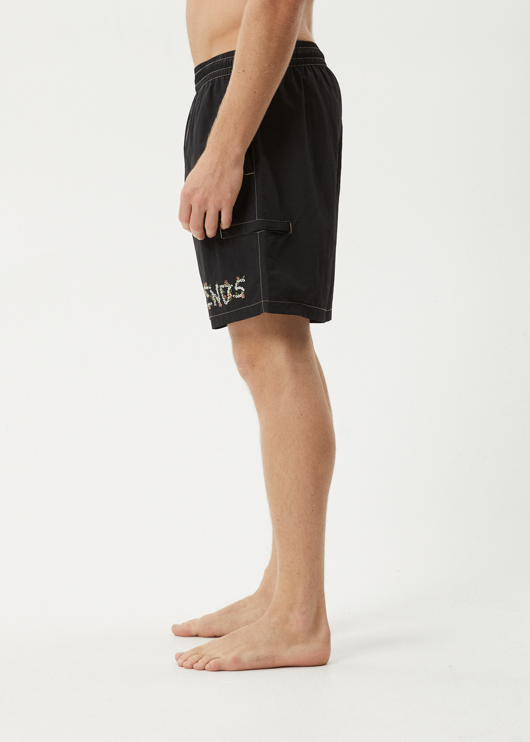 AFENDS Mens Daisy Chain - Baywatch Swim Short 18" - Black 