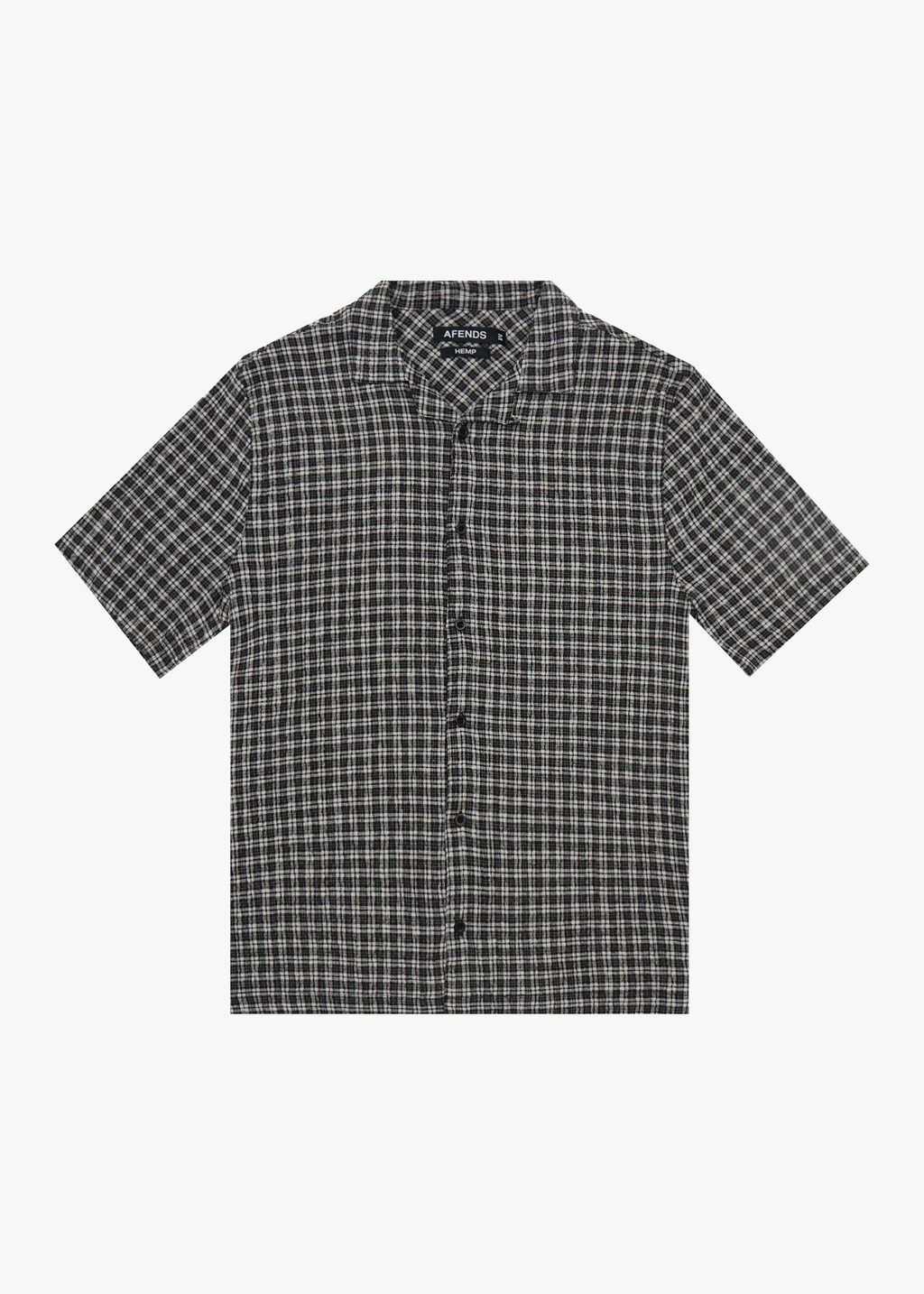 AFENDS Mens Asta - Seersucker Cuban Shirt - Steel Check