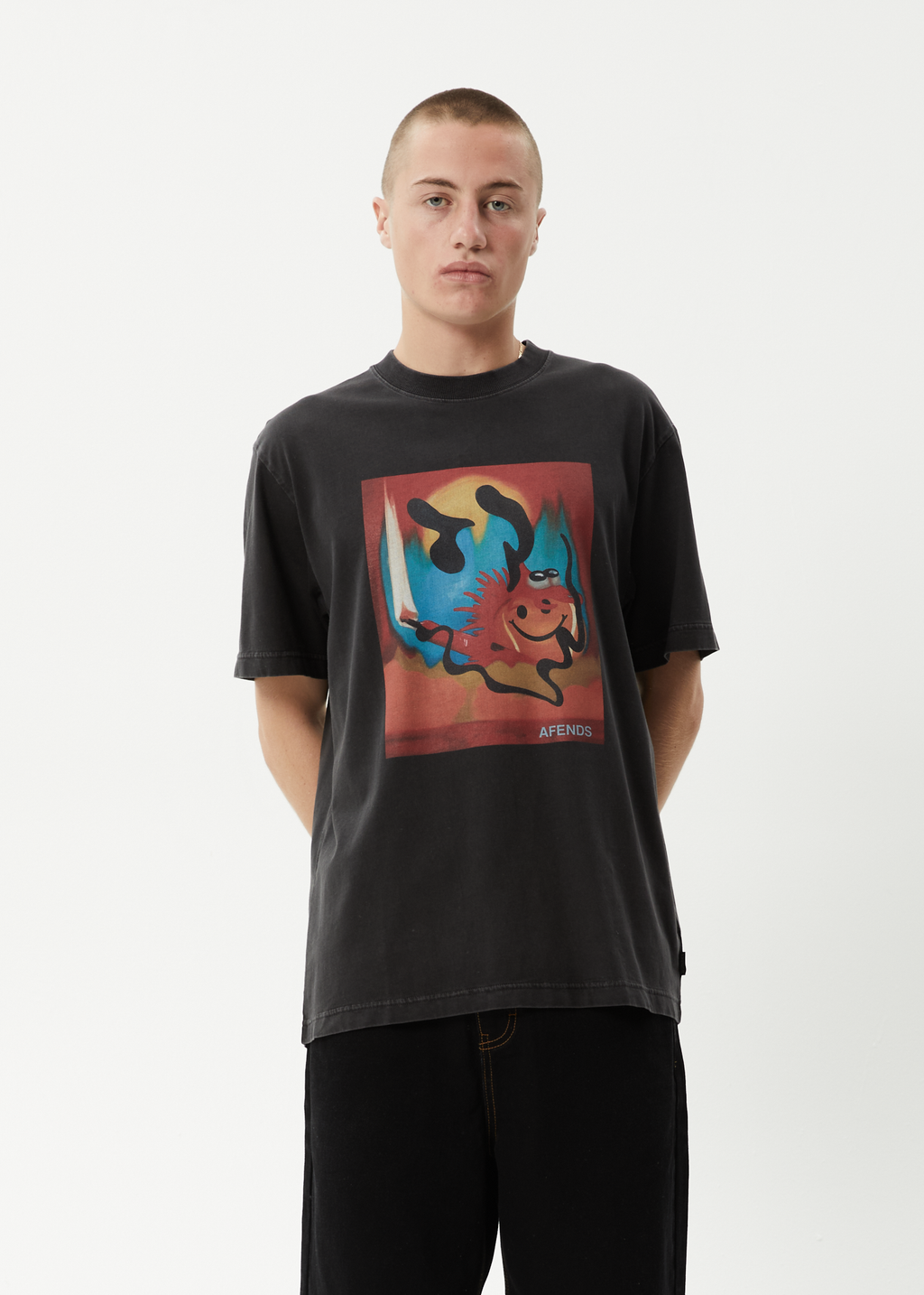 AFENDS Mens Apocalypso - Retro Tee - Stone Black