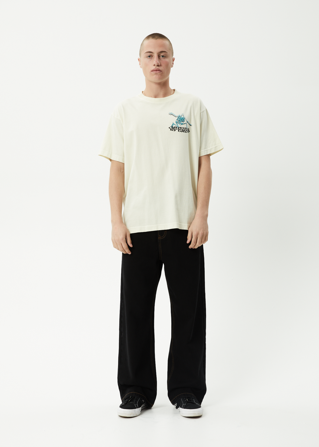 AFENDS Mens Smiling Assassin - Boxy Tee - Limestone