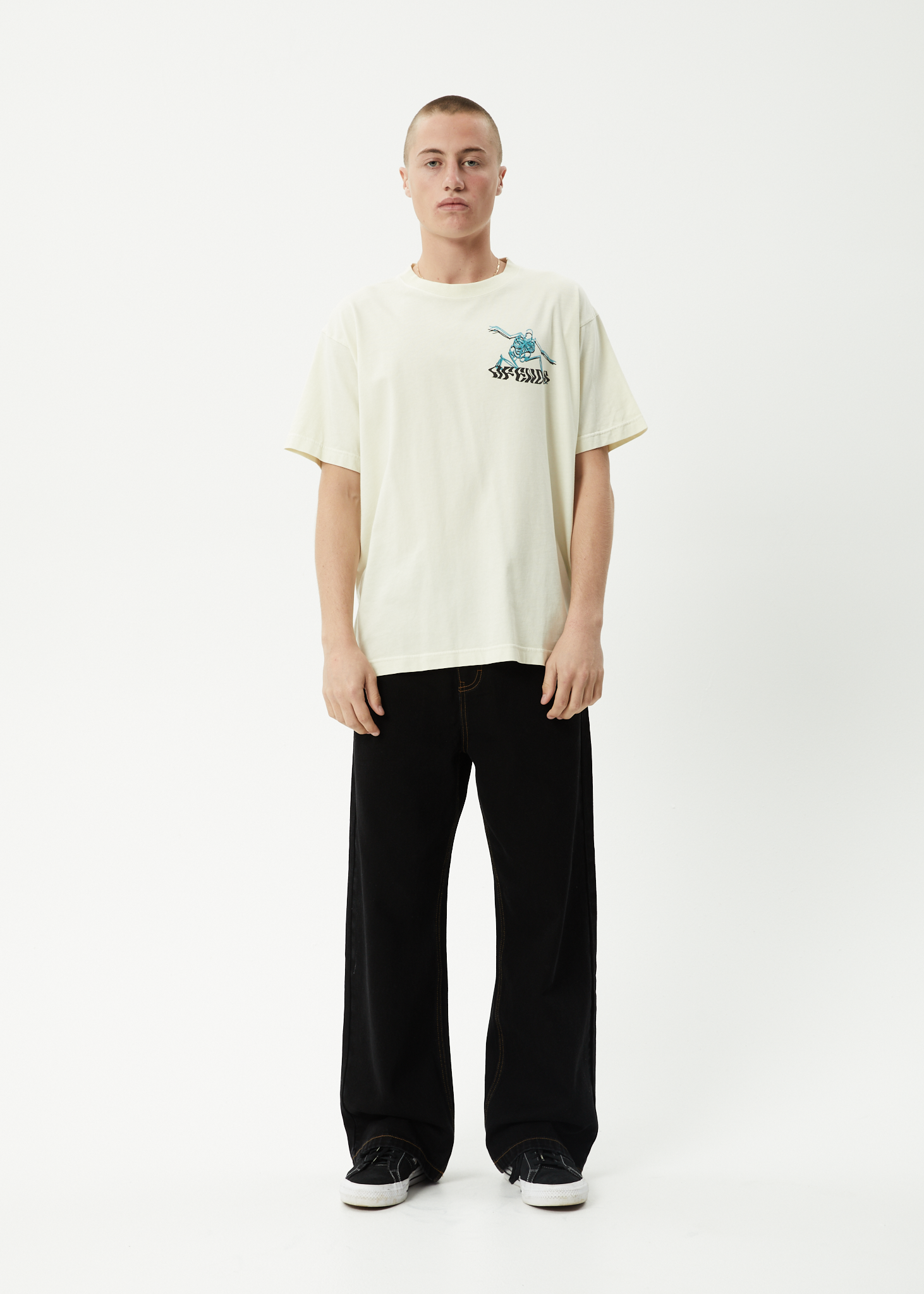 AFENDS Mens Smiling Assassin - Boxy Tee - Limestone