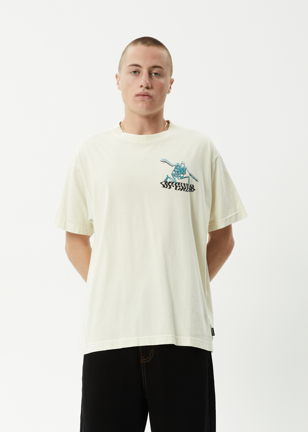 AFENDS Mens Smiling Assassin - Boxy Tee - Limestone
