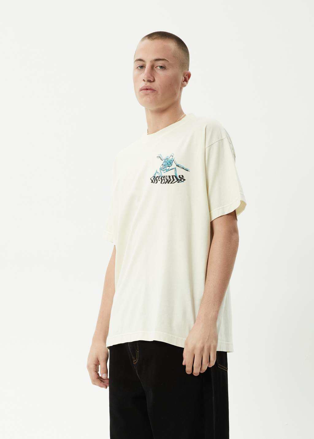 AFENDS Mens Smiling Assassin - Boxy Tee - Limestone