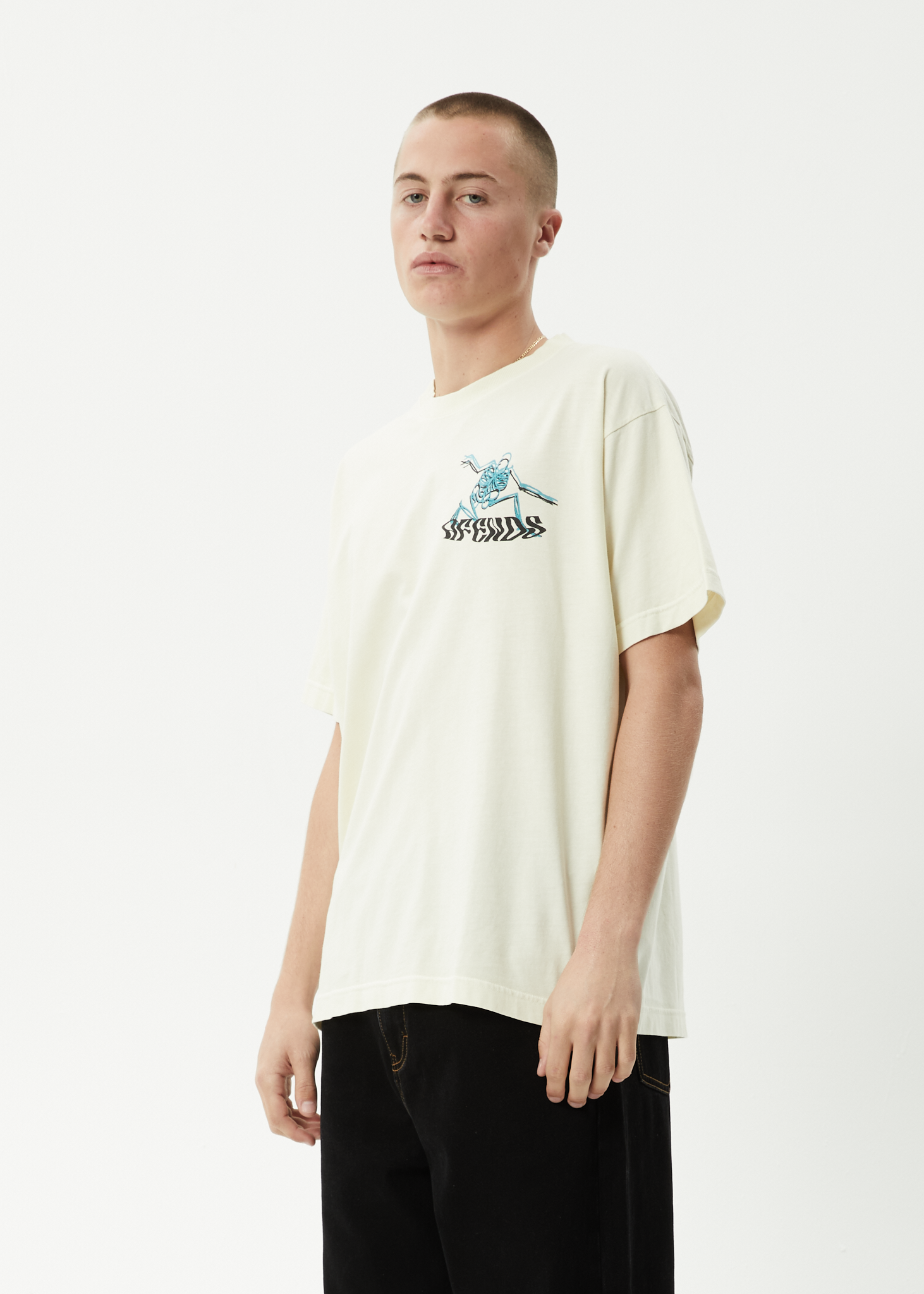 AFENDS Mens Smiling Assassin - Boxy Tee - Limestone