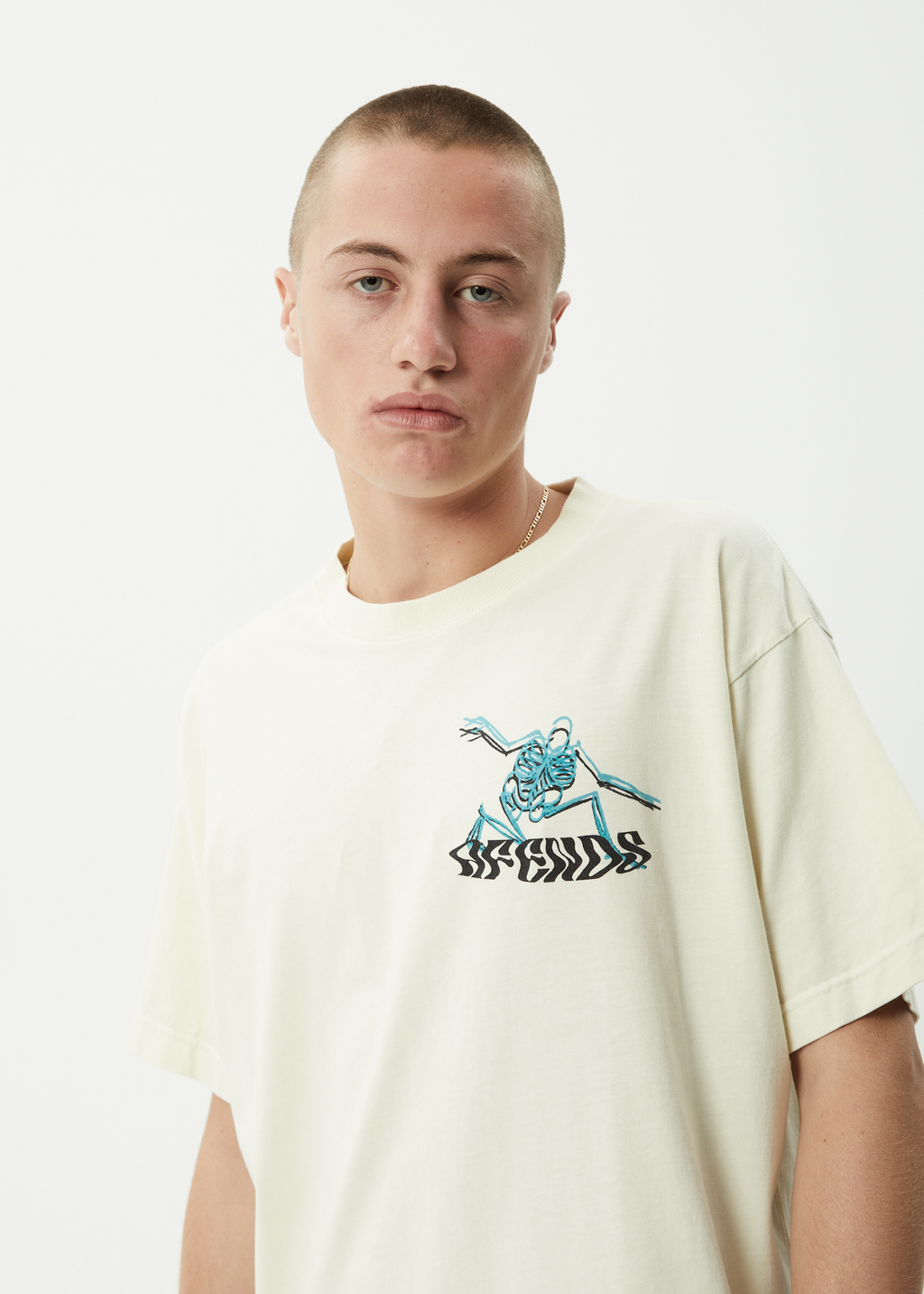 AFENDS Mens Smiling Assassin - Boxy Tee - Limestone