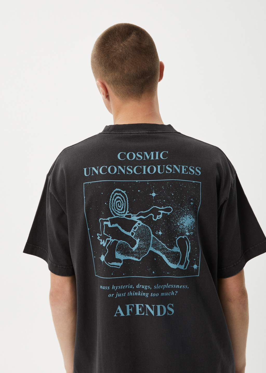 AFENDS Mens Cosmic Con - Heavyweight Boxy Tee - Stone Black