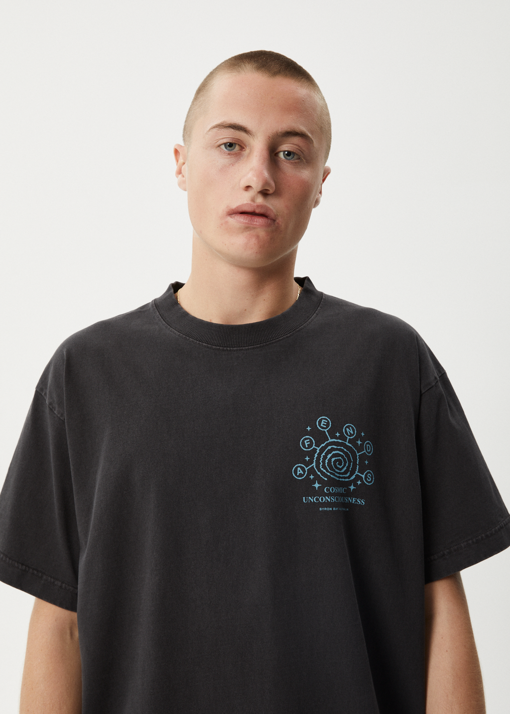 AFENDS Mens Cosmic Con - Heavyweight Boxy Tee - Stone Black