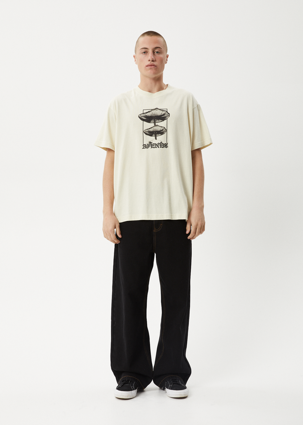 AFENDS Mens Cloudy - Boxy Tee - Limestone