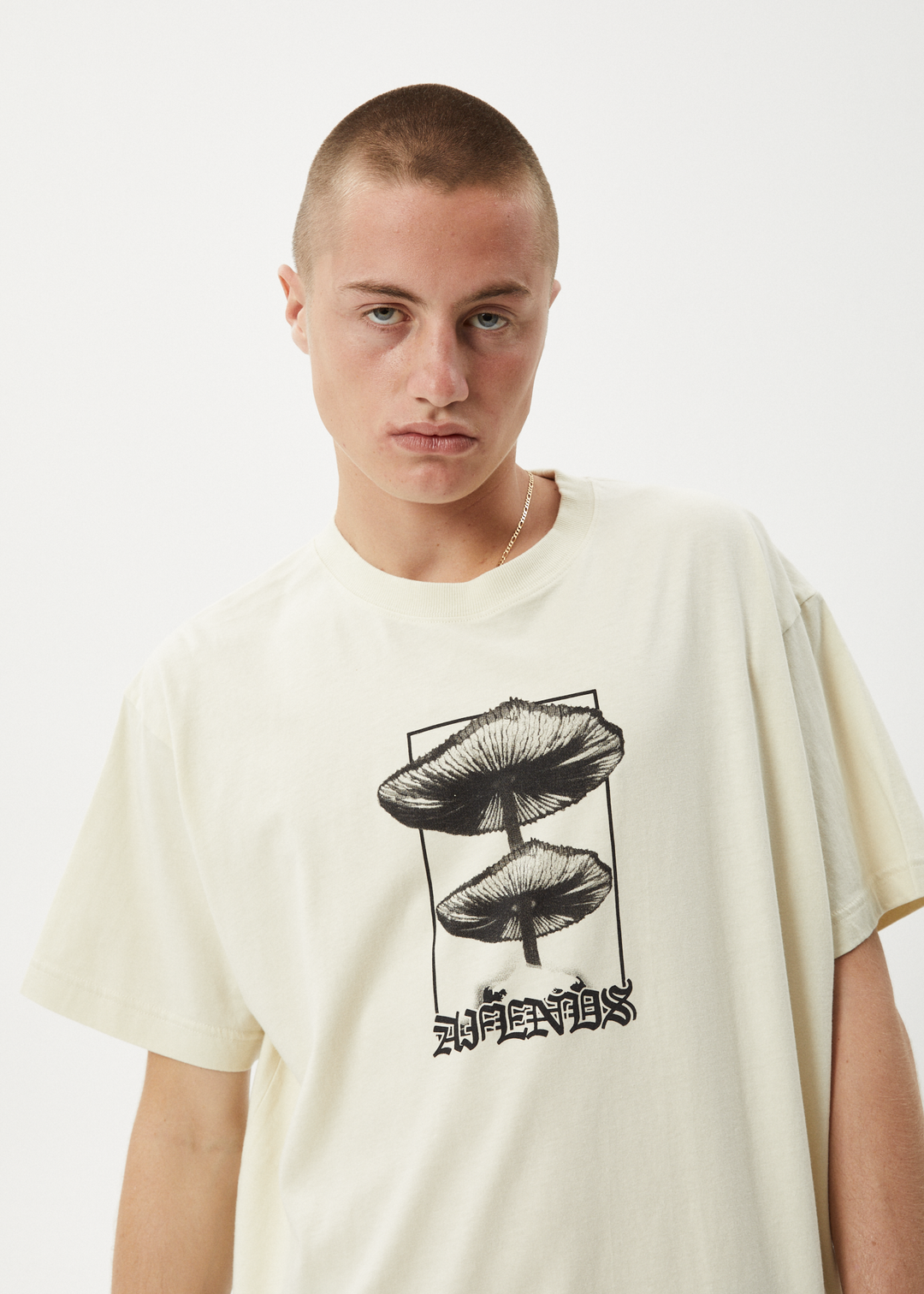 AFENDS Mens Cloudy - Boxy Fit Tee - Limestone