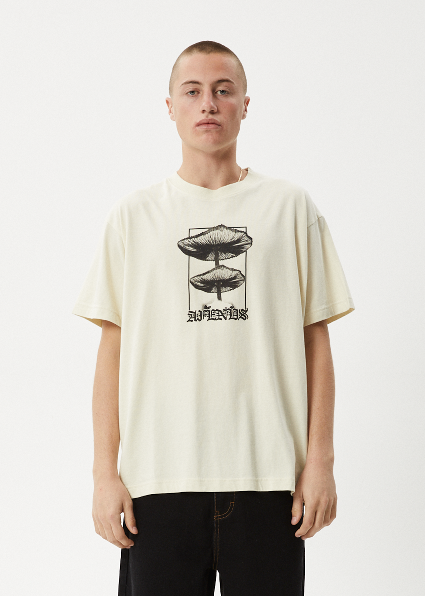 AFENDS Mens Cloudy - Boxy Tee - Limestone
