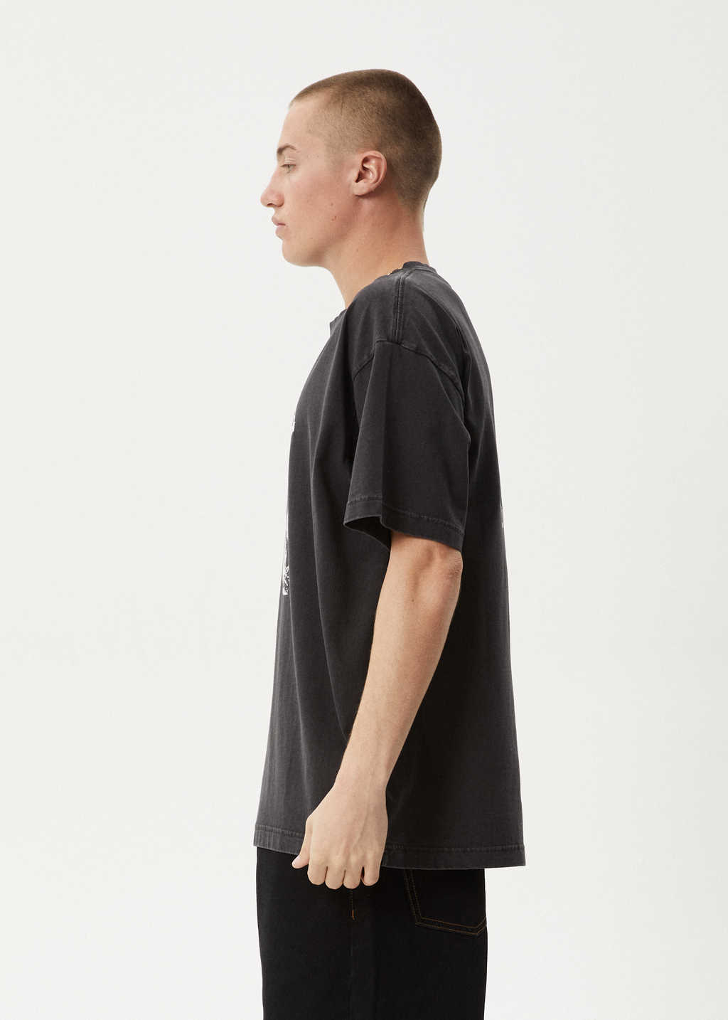 AFENDS Mens New And Clear - Heavyweight Boxy Tee - Stone Black