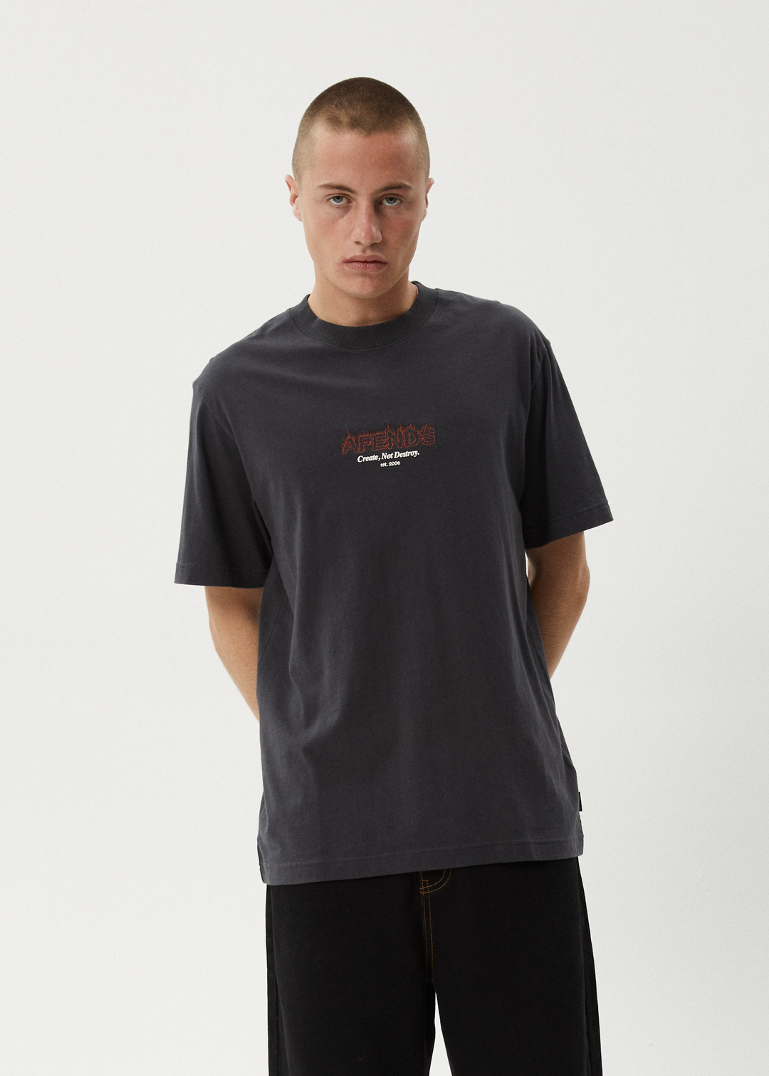 AFENDS Mens Ember - Retro Fit Tee - Charcoal