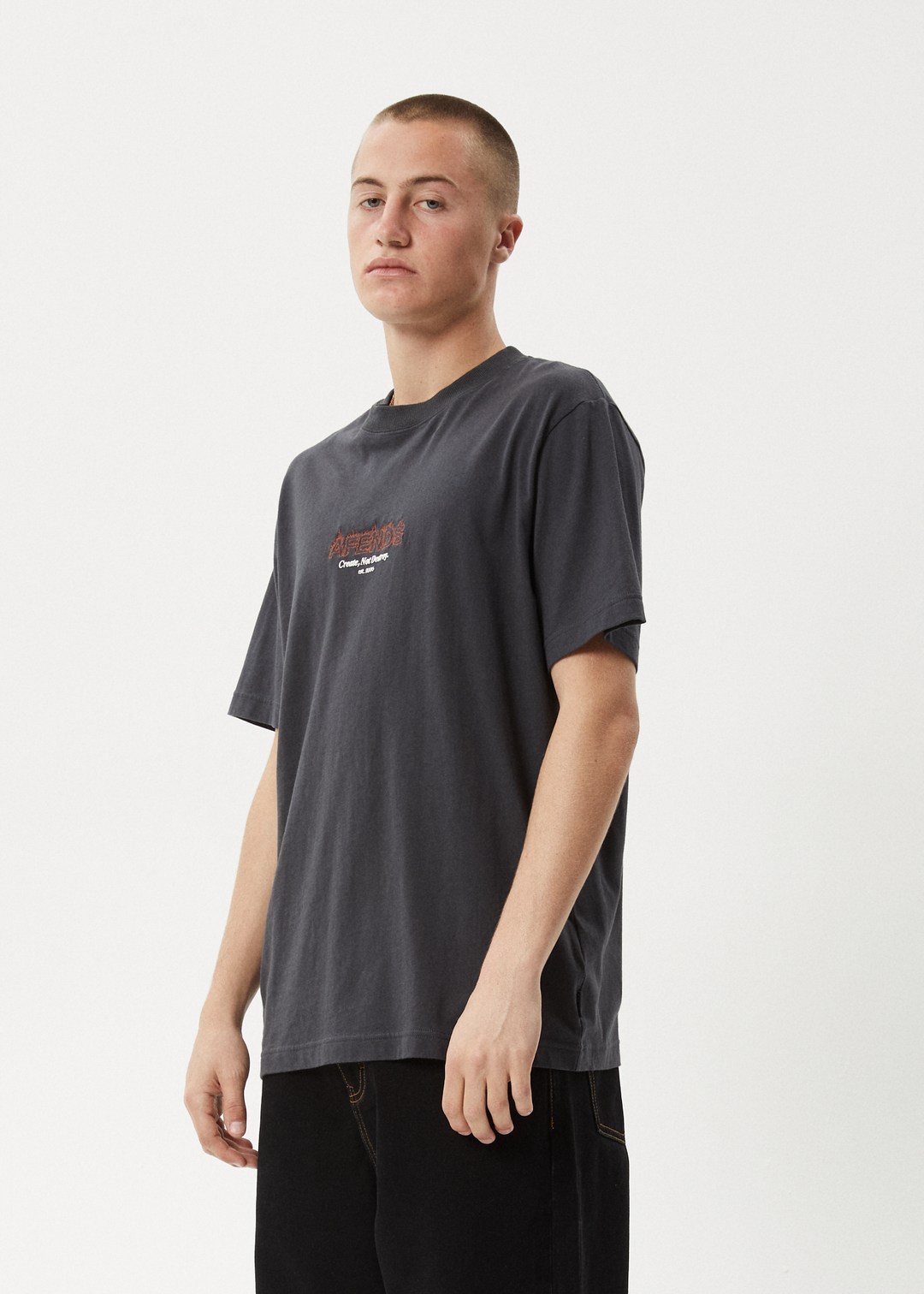 AFENDS Mens Ember - Retro Fit Tee - Charcoal