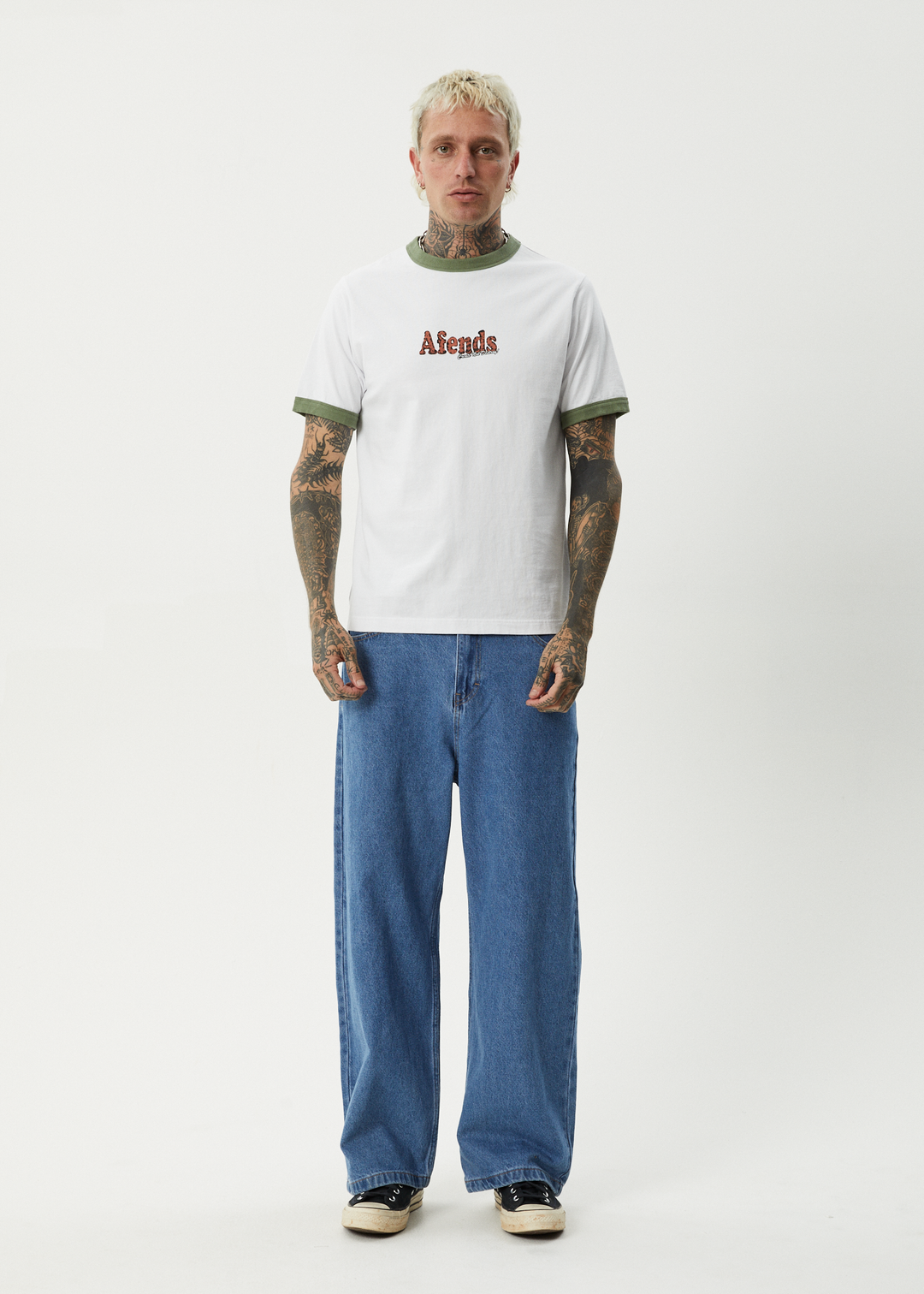 AFENDS Mens Classico - Heavy Weight Ringer Tee - White