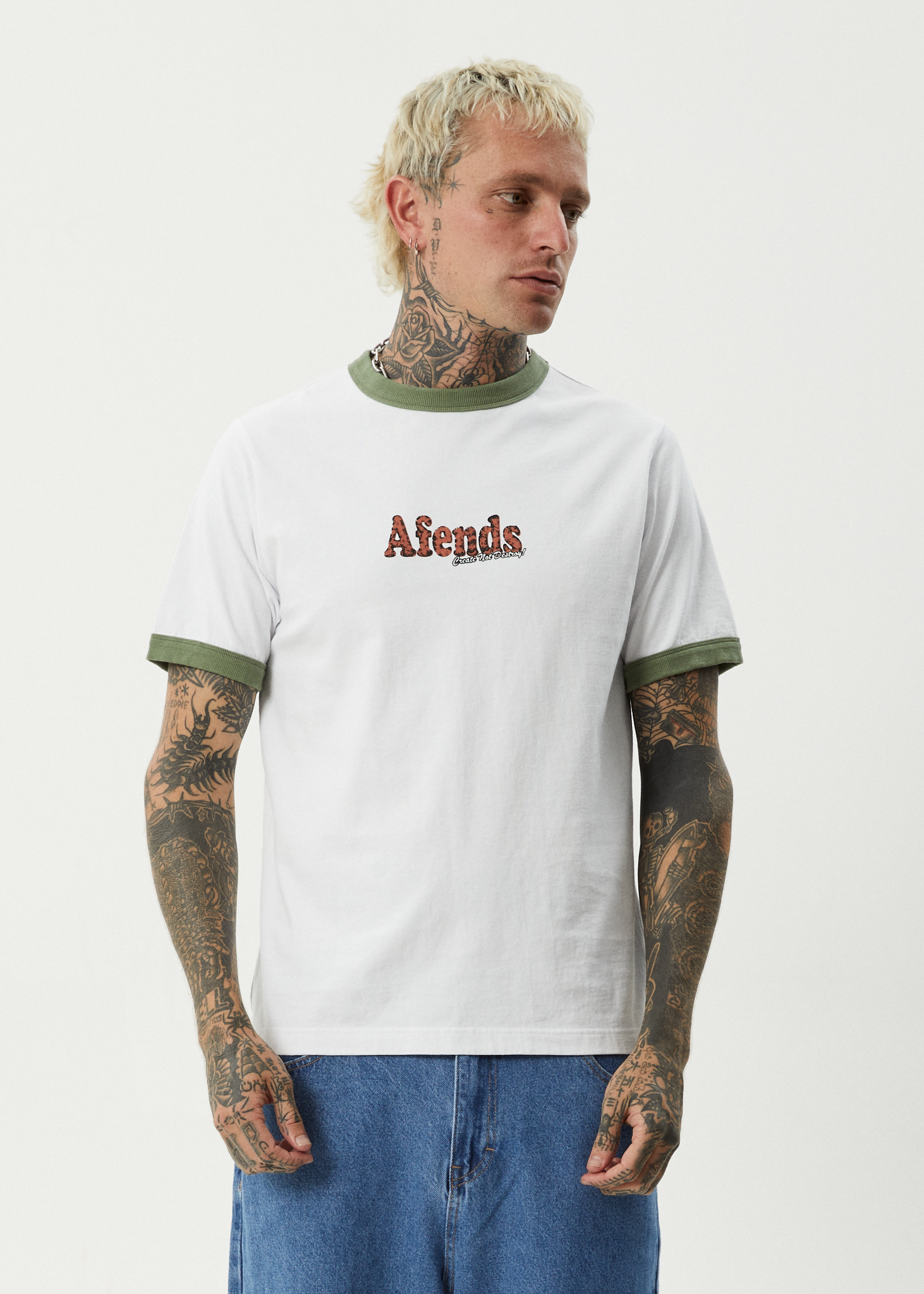 AFENDS Mens Classico - Heavyweight Ringer Tee - White