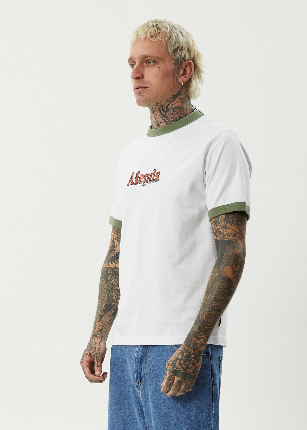 AFENDS Mens Classico - Heavy Weight Ringer Tee - White