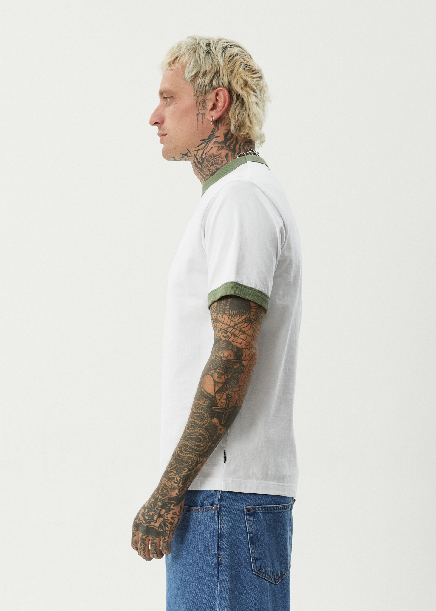 AFENDS Mens Classico - Heavyweight Ringer Tee - White