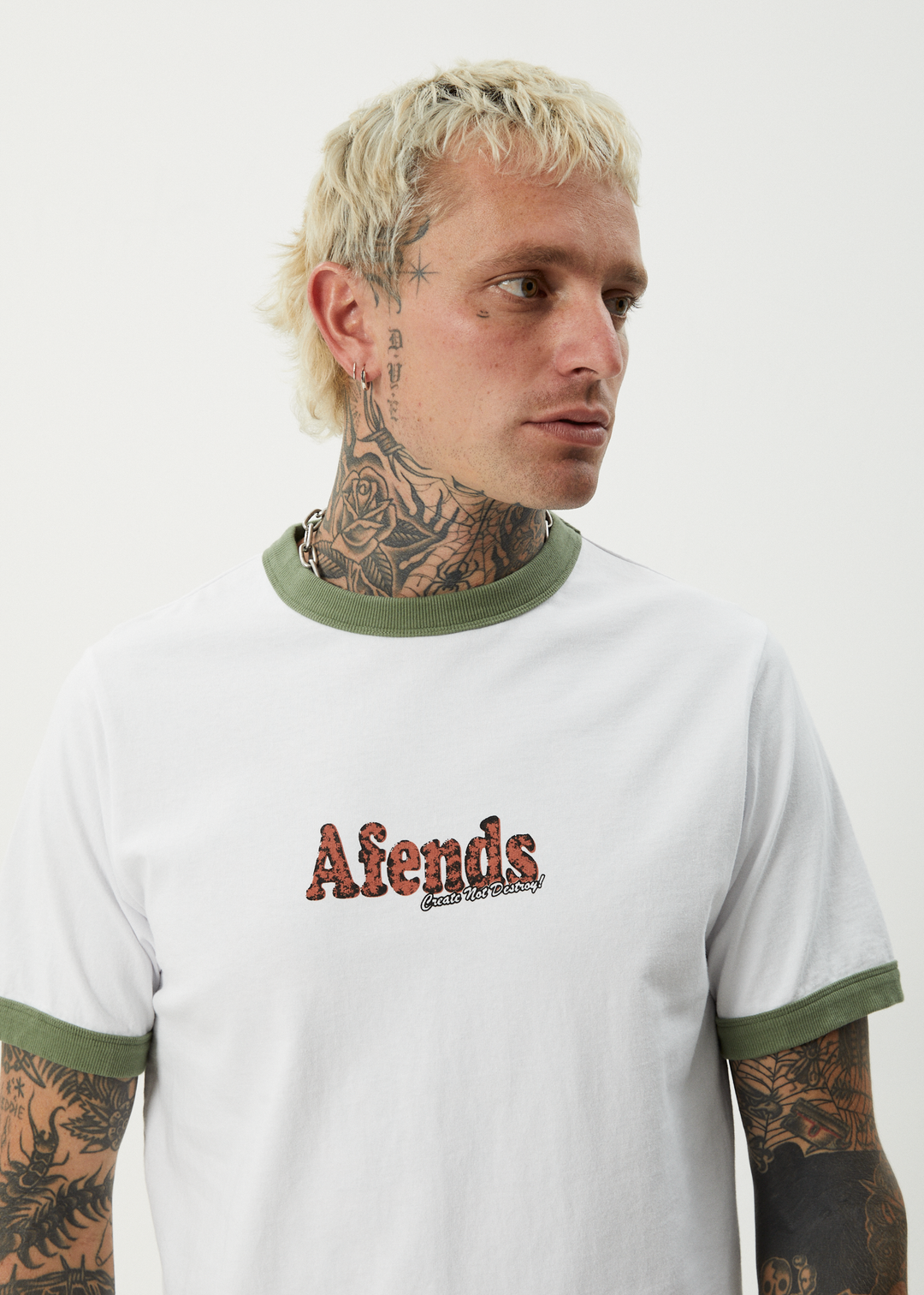 AFENDS Mens Classico - Heavy Weight Ringer Tee - White