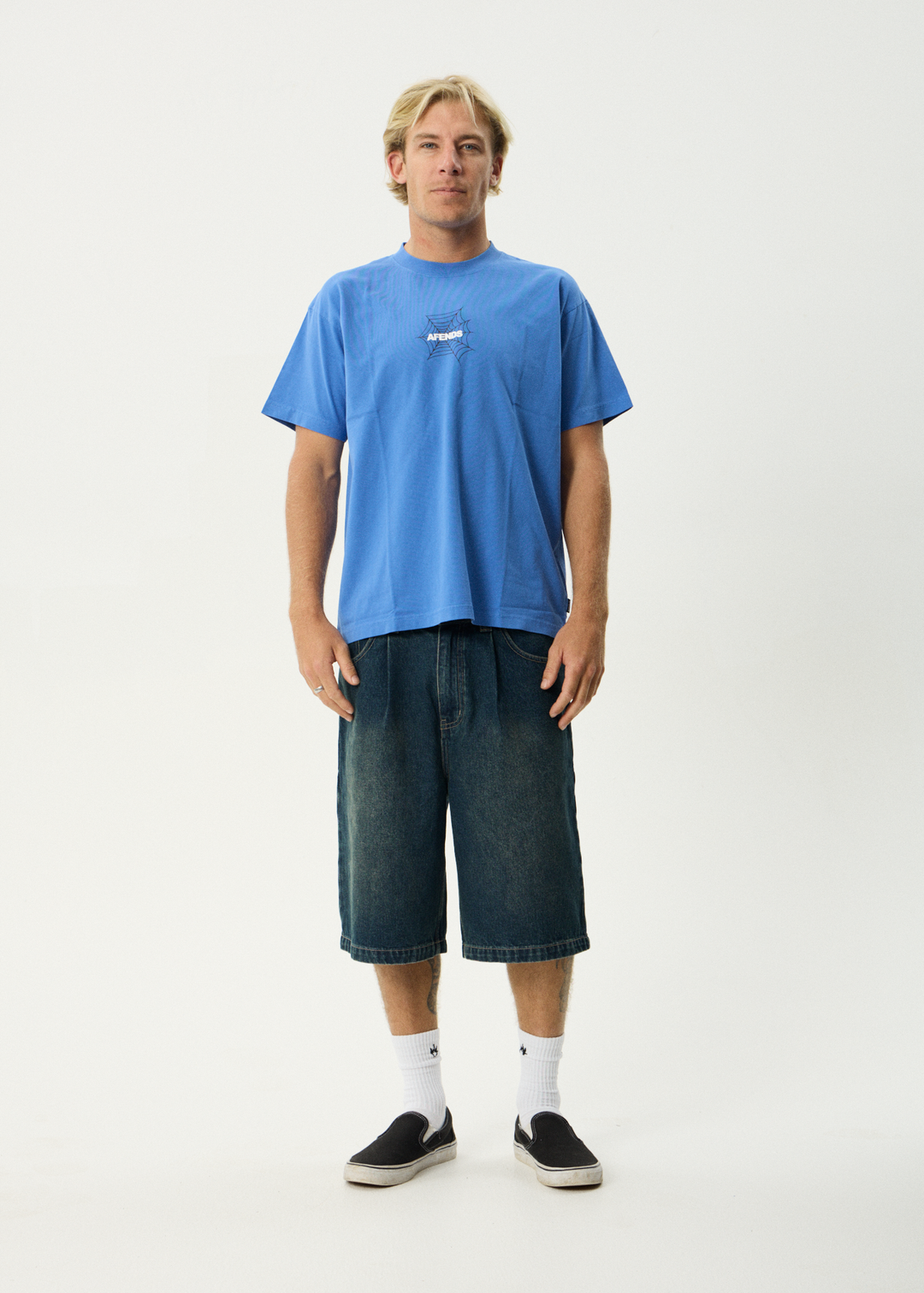 AFENDS Mens Webhead - Boxy Tee - Washed Marina
