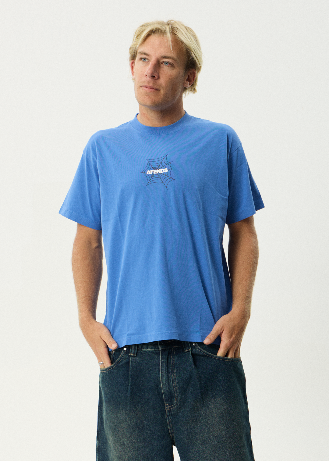 AFENDS Mens Webhead - Boxy Tee - Washed Marina