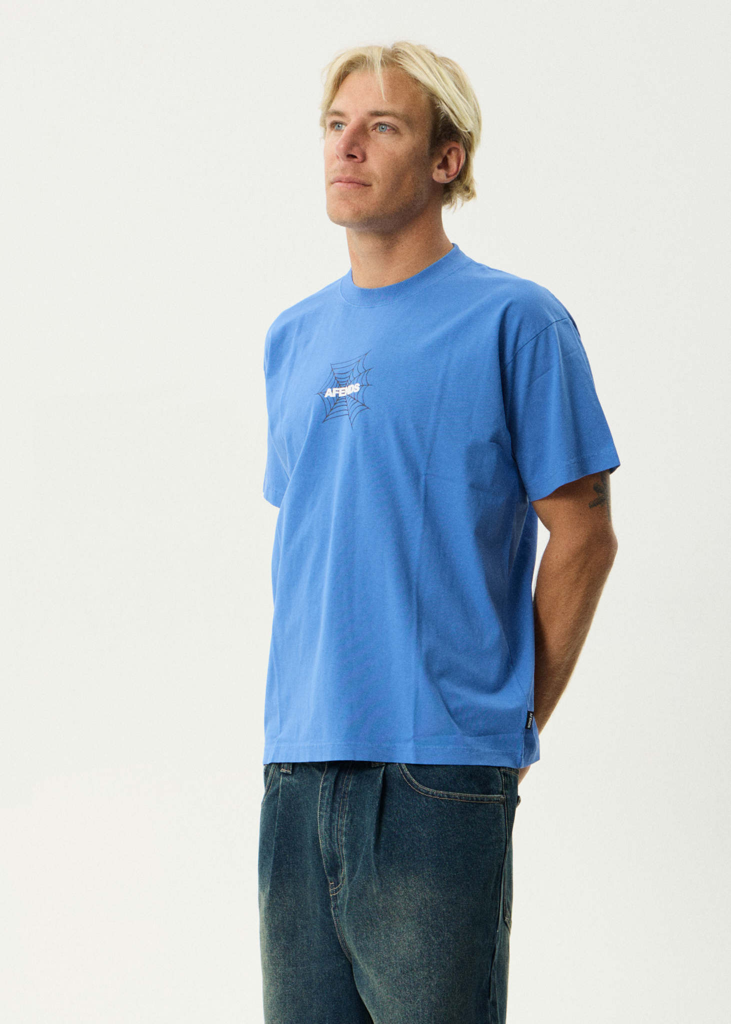 AFENDS Mens Webhead - Boxy Tee - Washed Marina