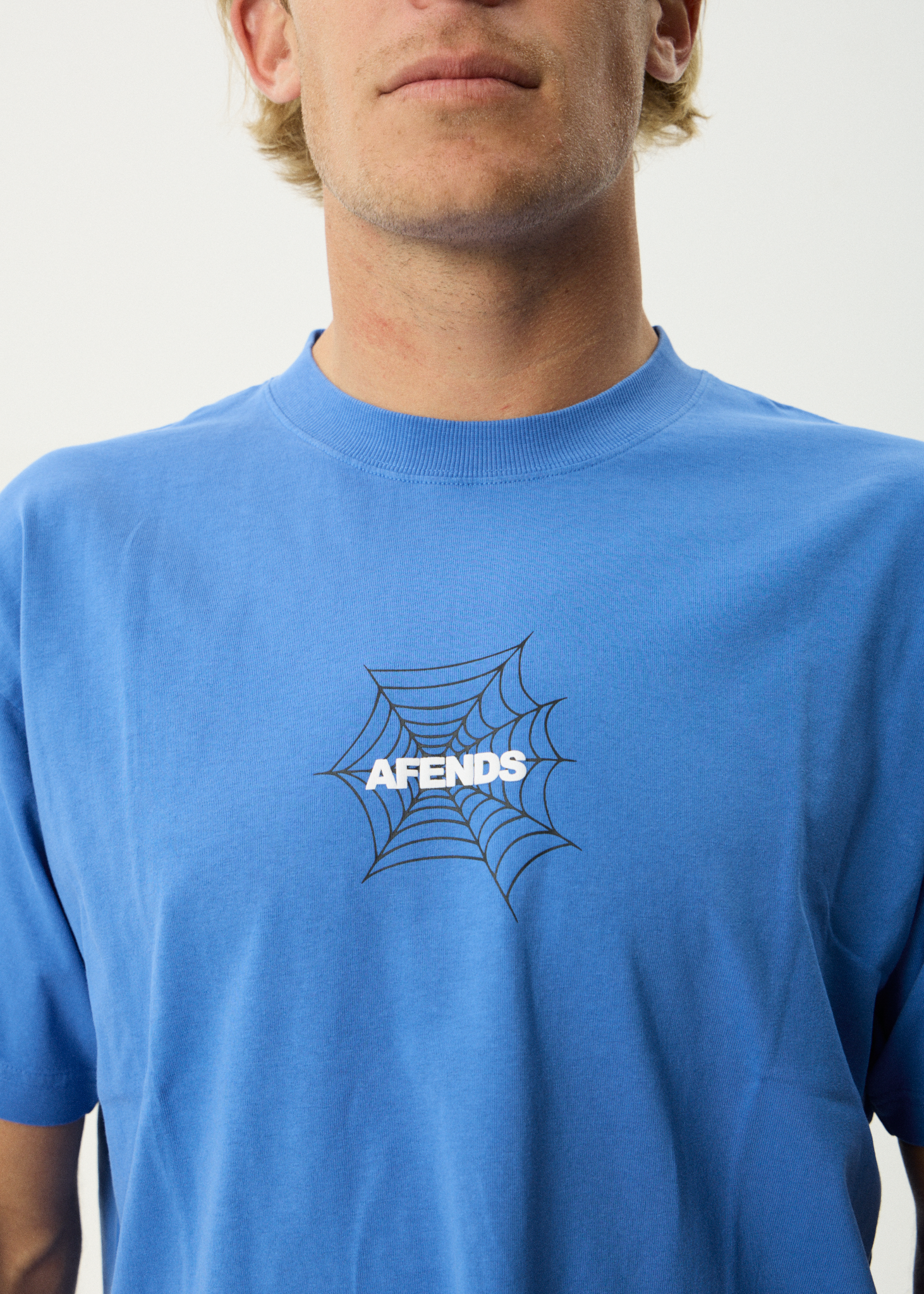 AFENDS Mens Webhead - Boxy Tee - Washed Marina