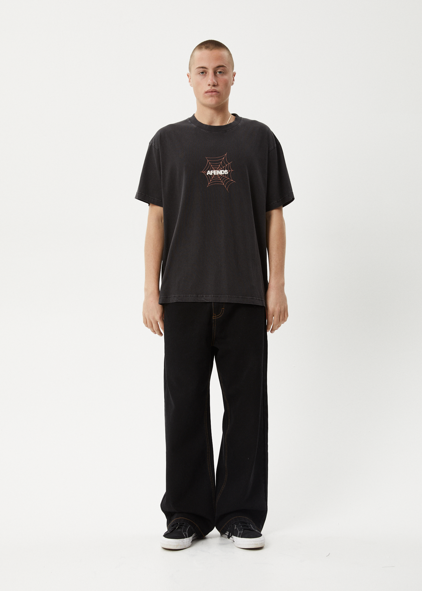 AFENDS Mens Webhead - Boxy Tee - Stone Black