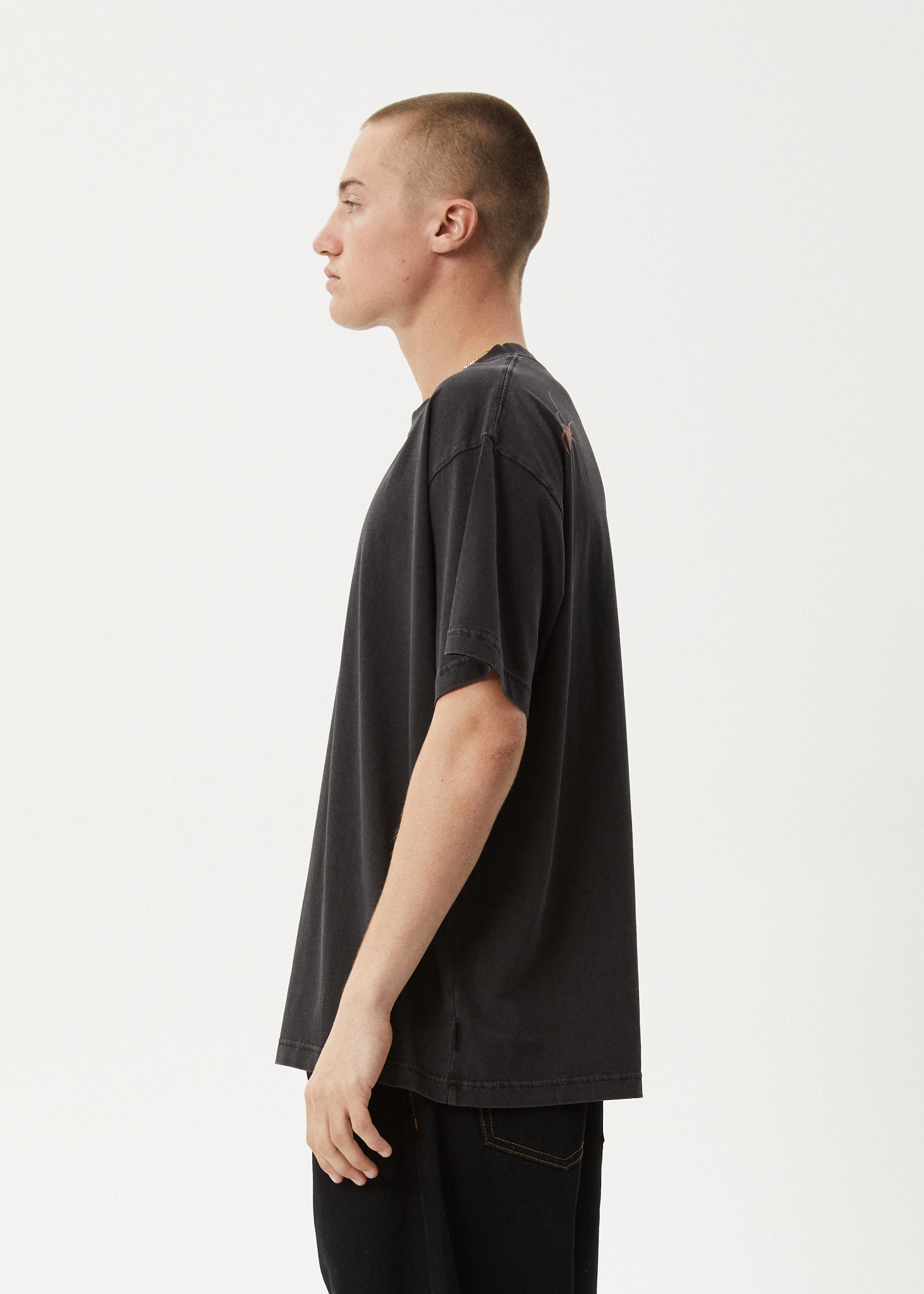 AFENDS Mens Webhead - Boxy Tee - Stone Black