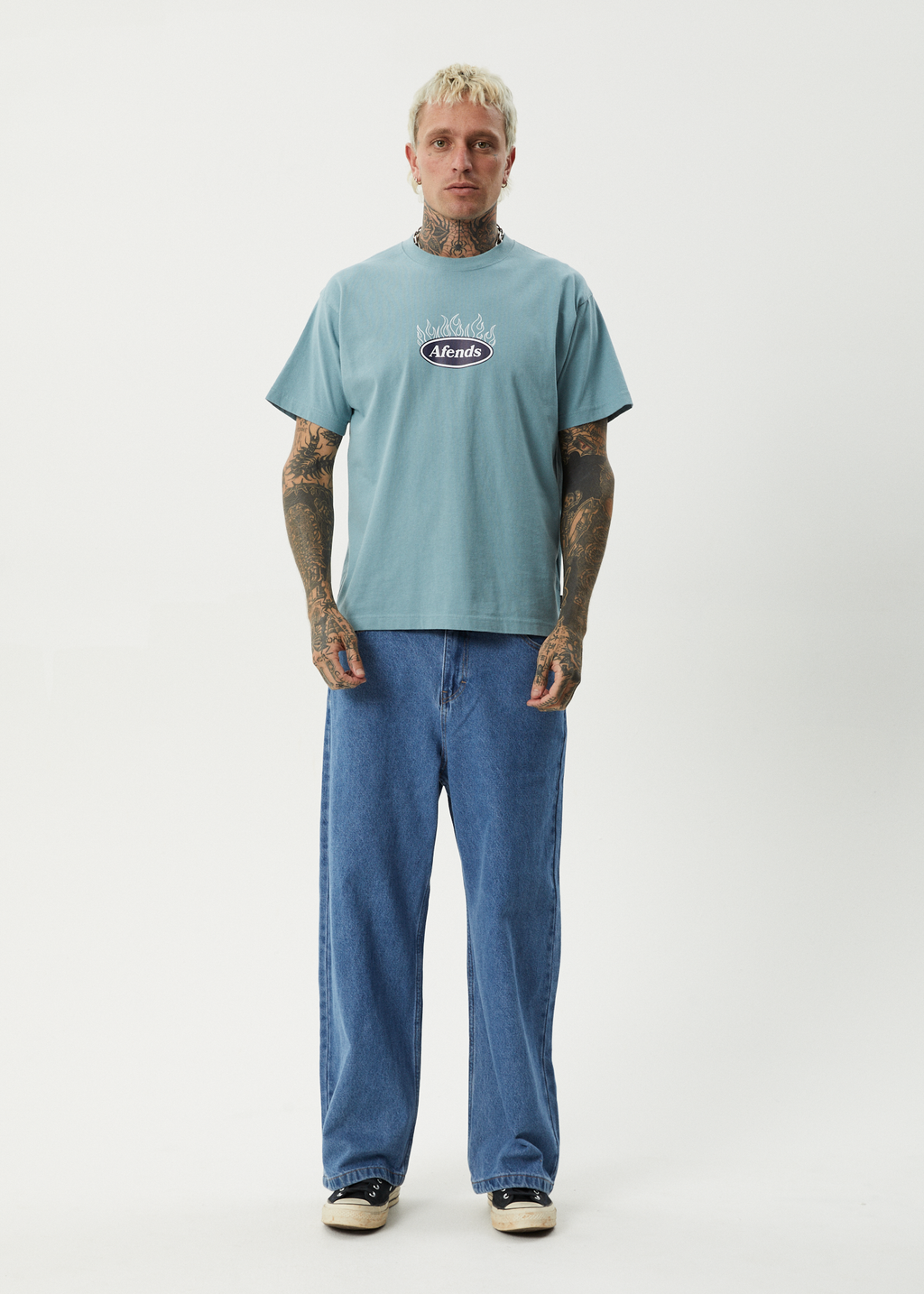 AFENDS Mens Fast Forward - Heavyweight Boxy Tee - Ocean Spray