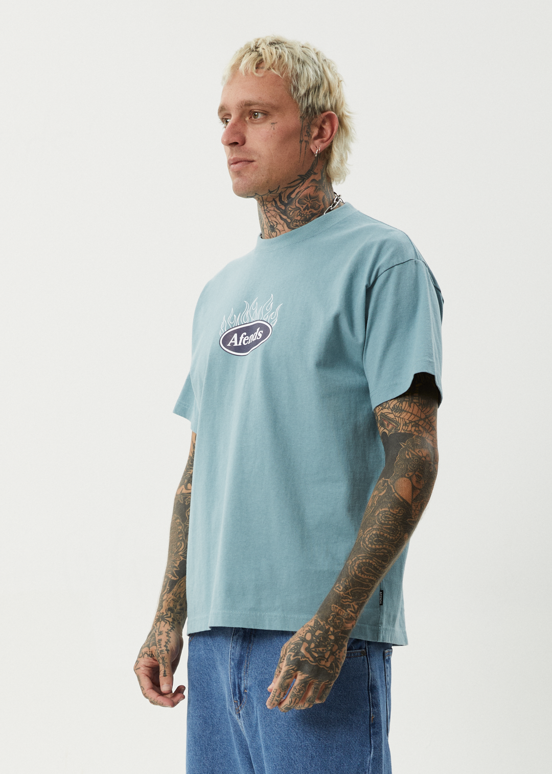 AFENDS Mens Fast Forward - Heavy Weight Boxy Fit Tee - Ocean Spray