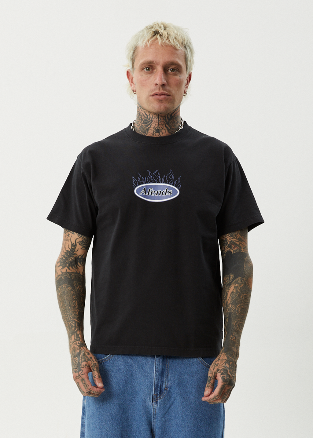 AFENDS Mens Fast Forward - Heavyweight Boxy Tee - Stone Black