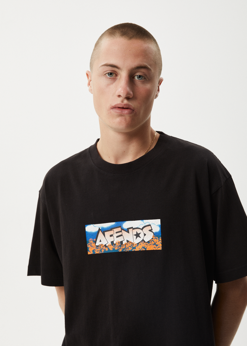 AFENDS Mens Wall Flower - Boxy Tee - Black