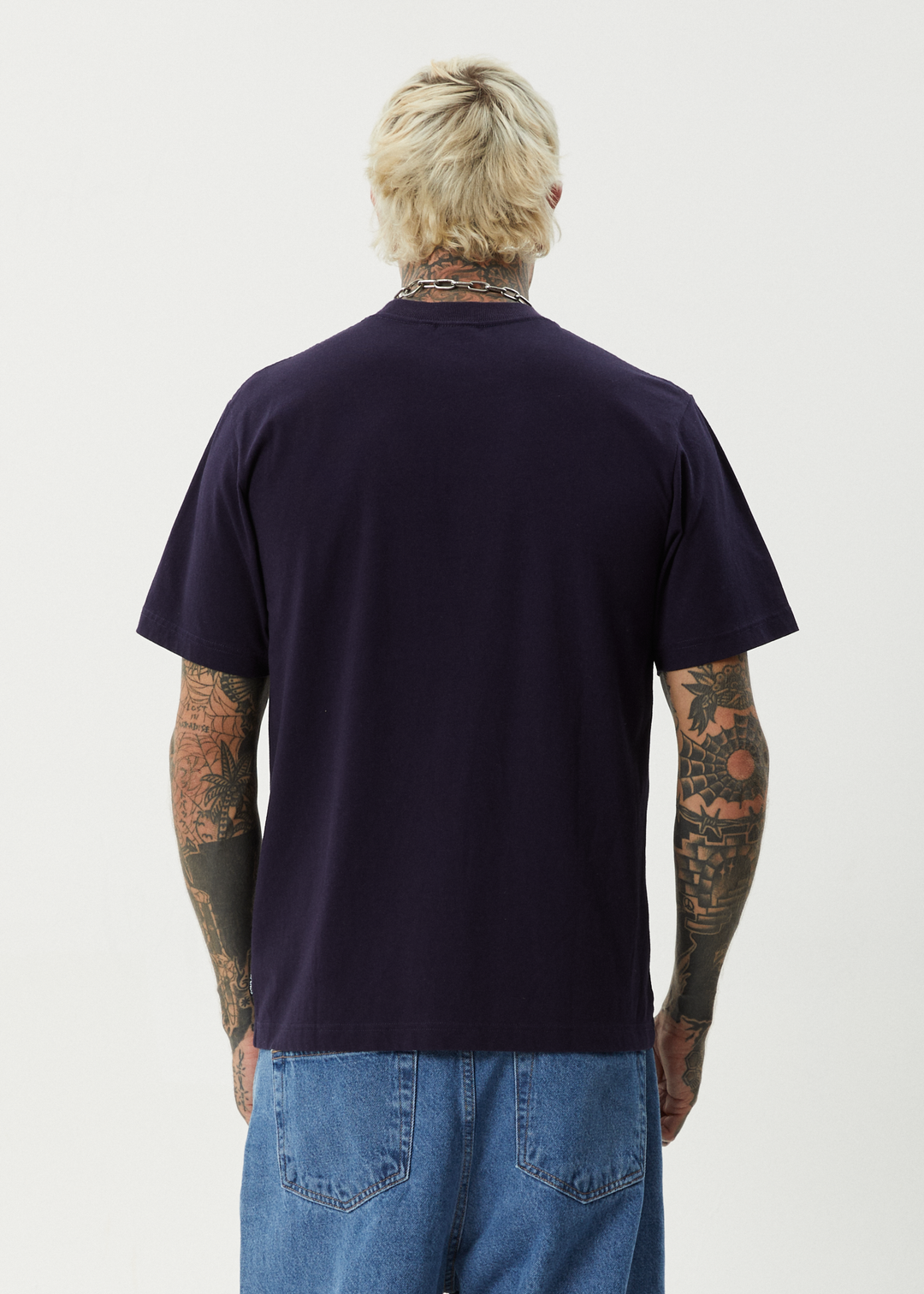 AFENDS Mens Burnin - Retro Fit Tee - Deep Sea