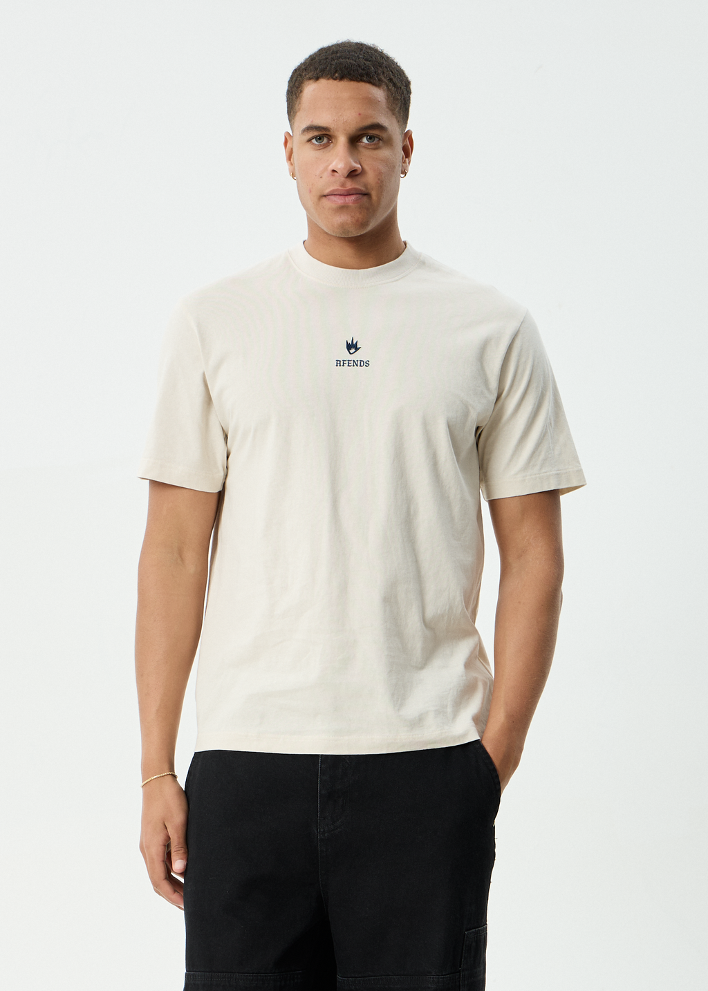 AFENDS Mens Burnin - Retro Tee - Moonbeam