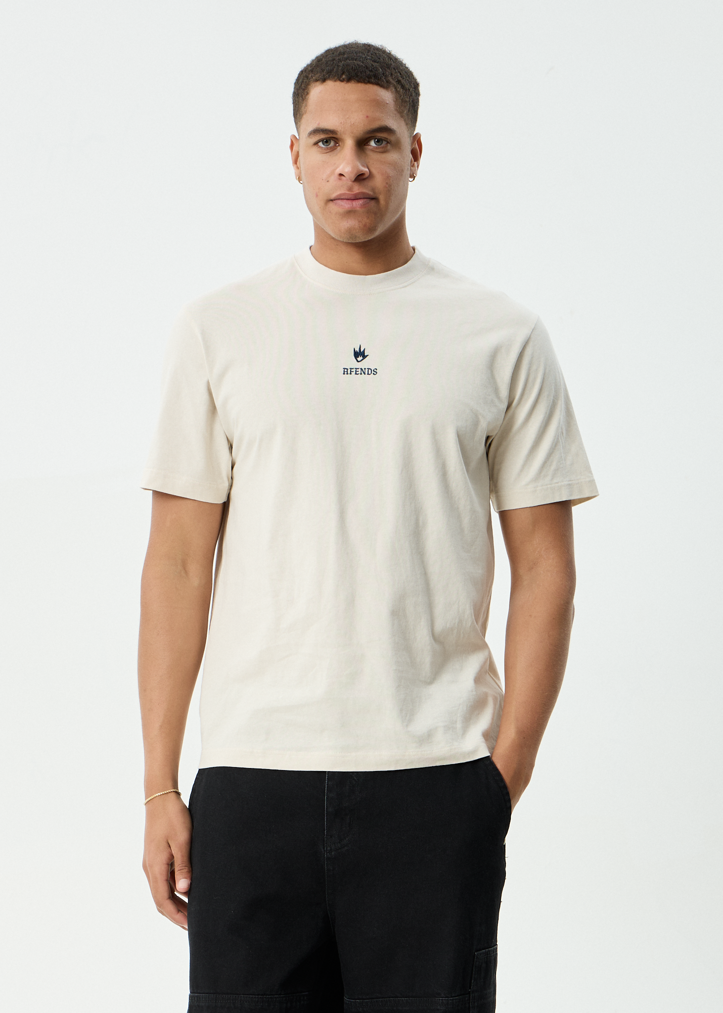 AFENDS Mens Burnin - Retro Tee - Moonbeam